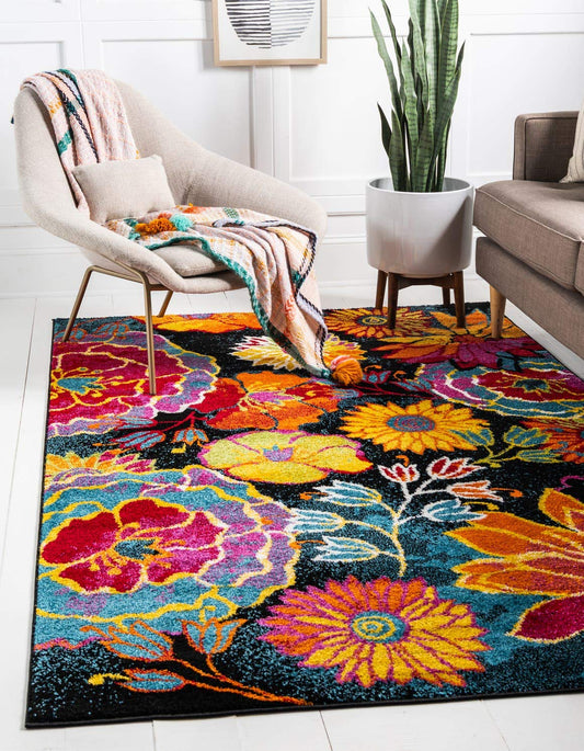 Unique Loom Lyon Collection Area Rug - Kennedy (4' x 6' Rectangle, Black/ Green)