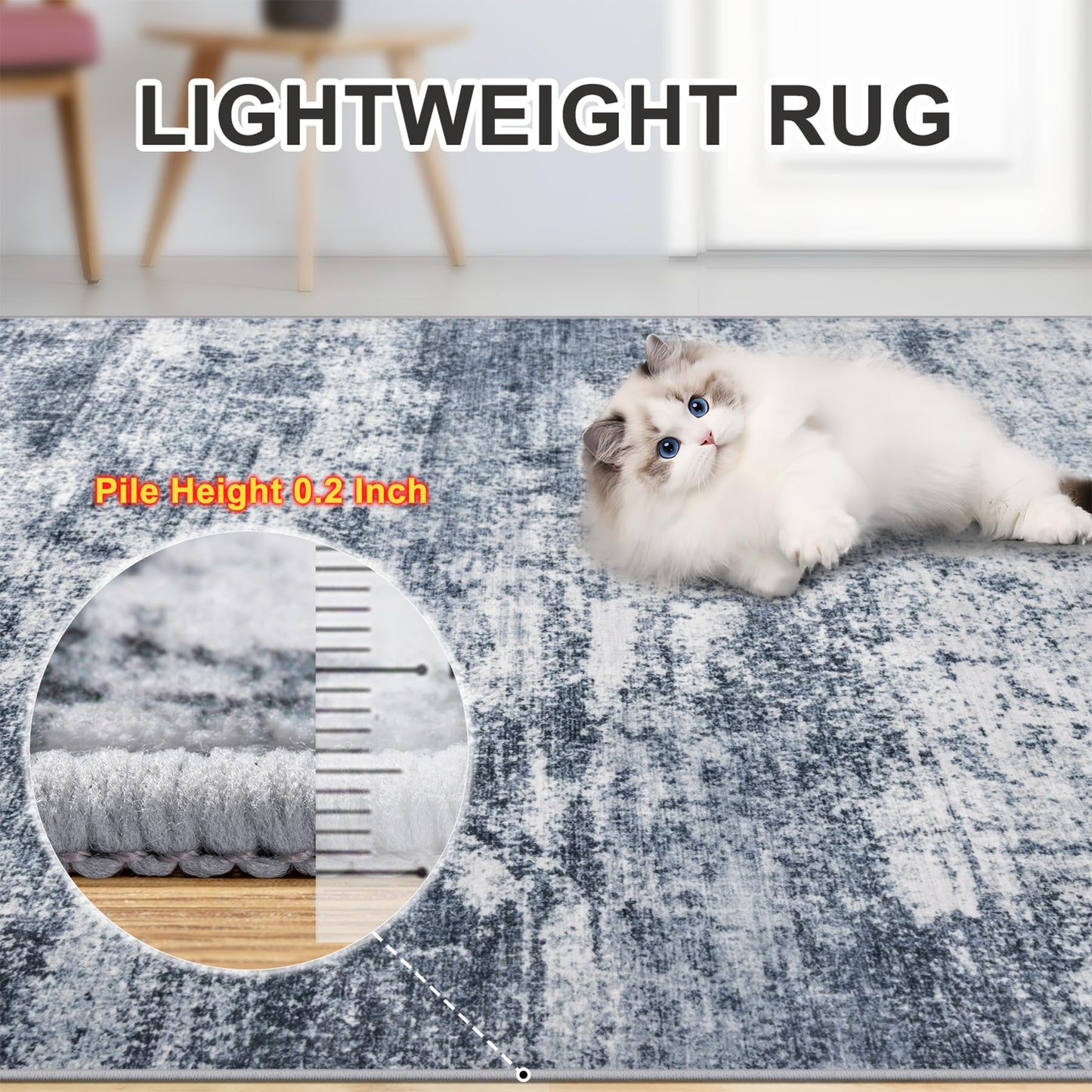 8x10 Area Rugs for Living Room - Washable Rug Modern Abstract Soft Large Neutral Non-Slip Carpet Indoor Floor Thin Carpets for Bedroom Dining Room Farmhouse Nursery Home Office Grey Blue