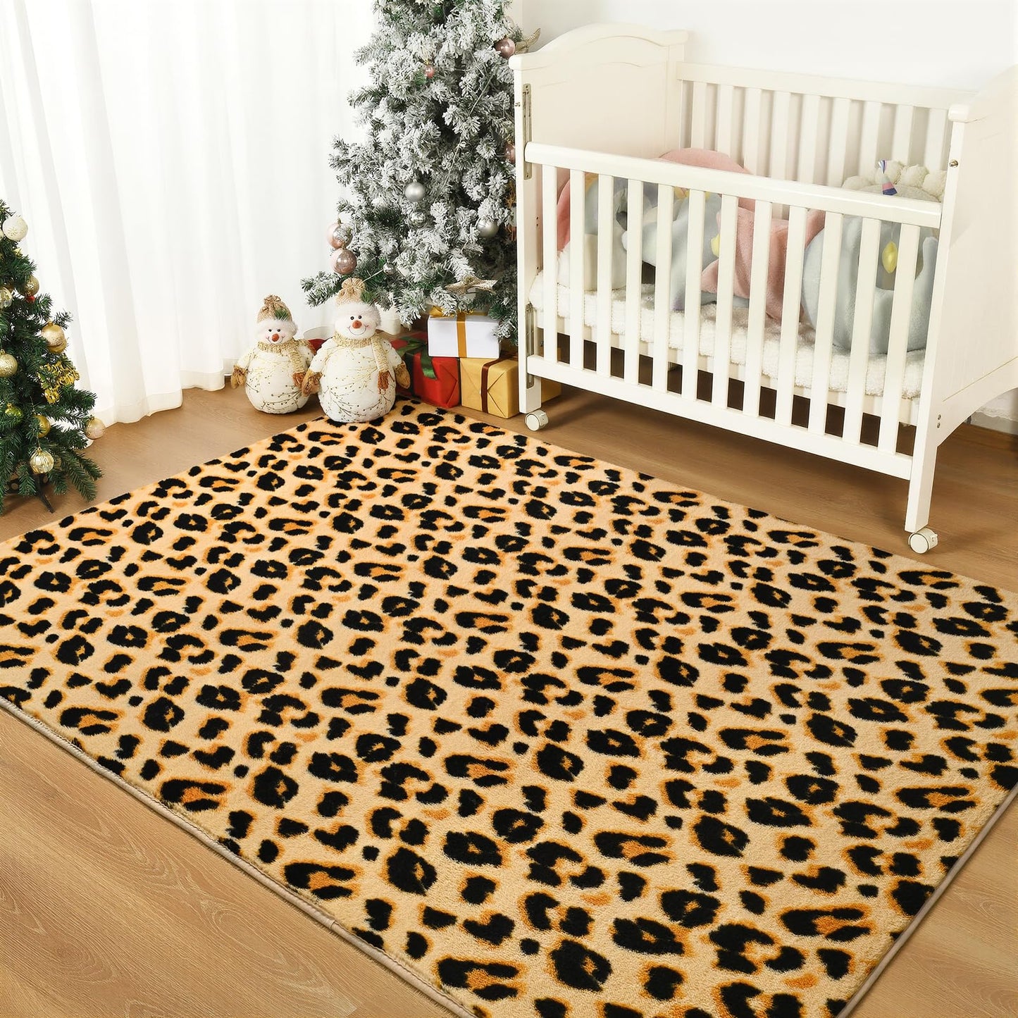 Amearea Soft Leopard Rugs for Bedroom Living Room, 3x5 Modern Cheetah Print Thickened Memory Foam Rug, Fluffy Indoor Washable Animal Rug Carpet for Kids Boys Girls Dorm Nursery Room Home Decor, Khaki