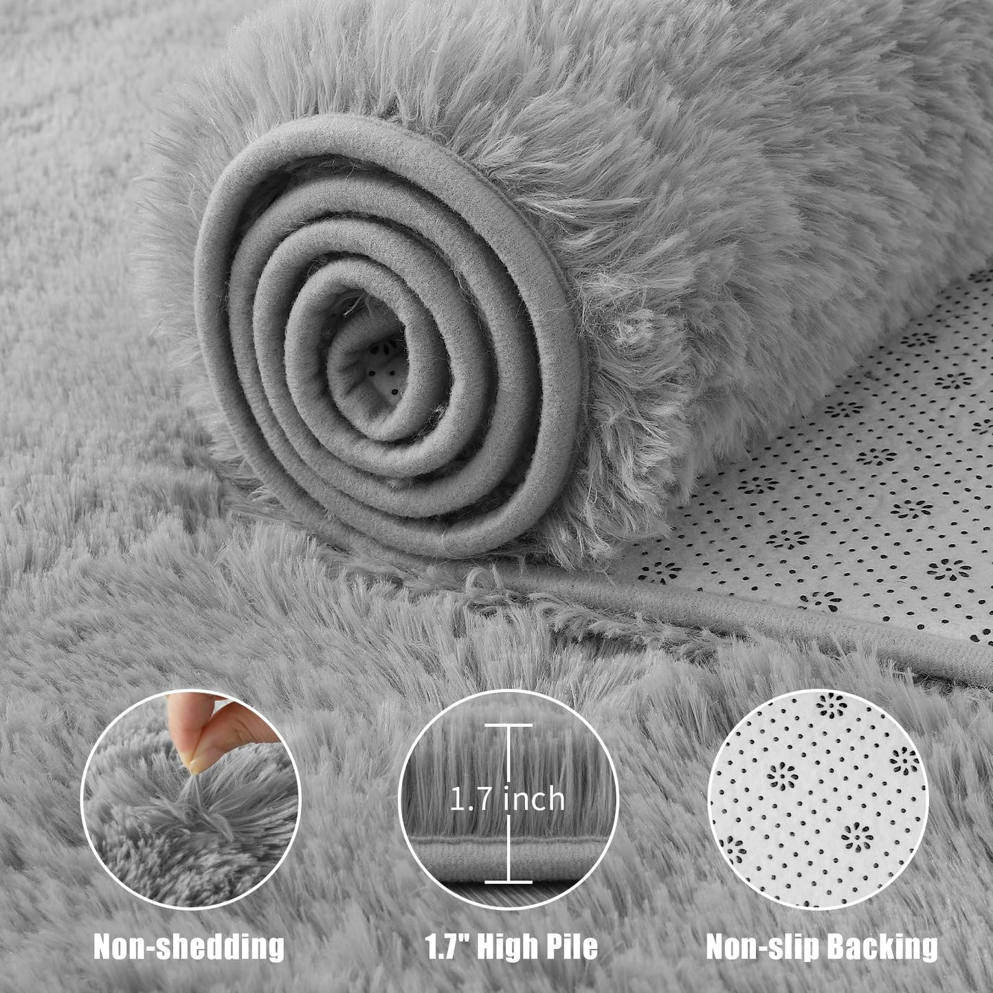 Macgace 3x5 Grey Area Rugs for Living Room, Super Soft Fluffy Rug with Non-Slip Backing for Girls Boys Bedroom Baby Nursery, Solid Shag Carpet Modern Home Interior Decor