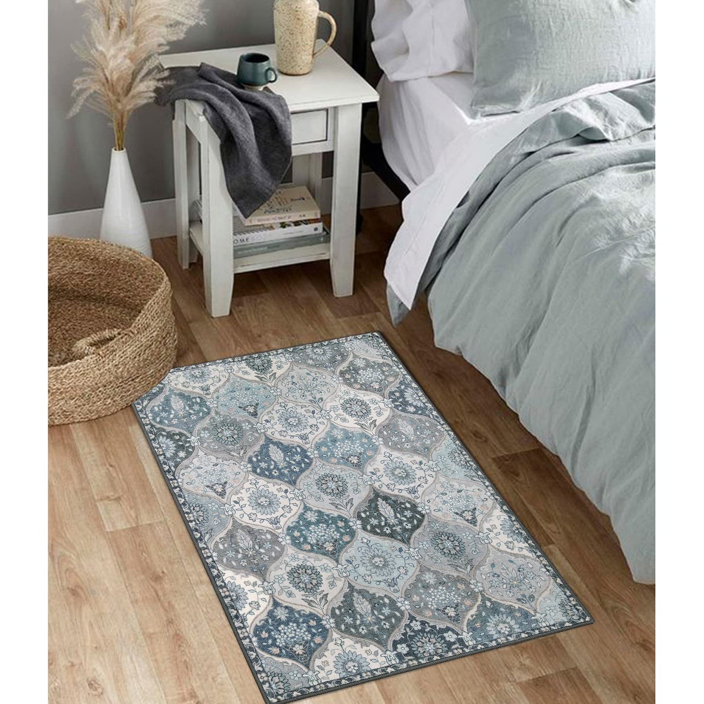 Lahome Moroccan Trellis Front Door Mat Indoor Entrance, 2x3 Rugs for Entryway Non-Slip Washable Indoor Door Mat, Oriental Accent Small Rug for Kitchen Bedroom Bathroom Elise, Blue