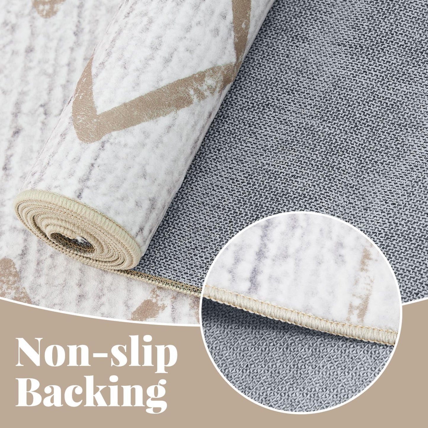 jinchan Moroccan Runner Rug 2x6 - Kitchen Machine Washable Runner Rug Modern Geometric Soft Low-Pile Lightweight Non-Slip Carpet for Entryway Hallway Laundry Room Bedroom Farmhouse (2x6ft, Taupe)