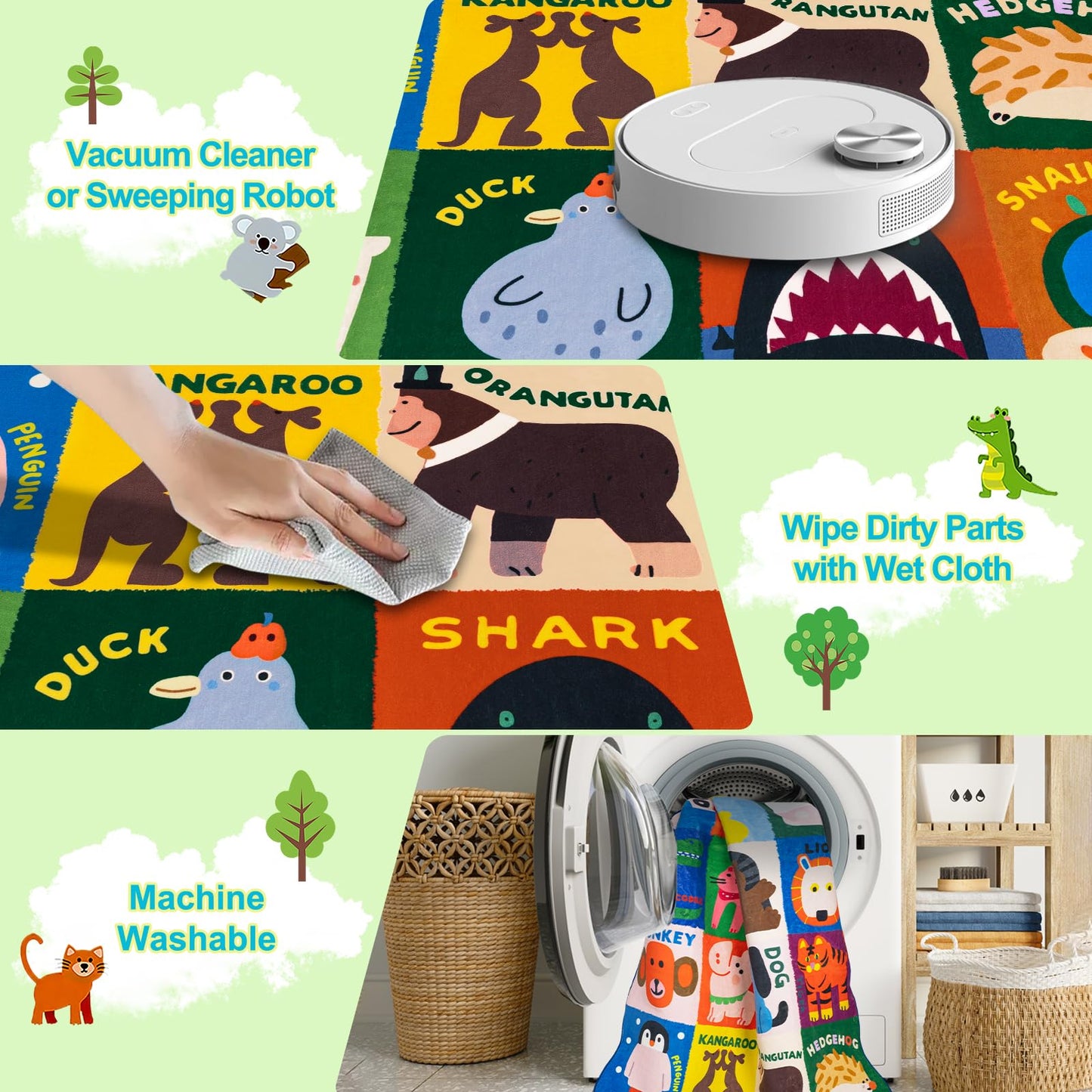 Kids Rugs for Playroom,3x5 Feet Upgrade Ultra Non Slip Area Rug, Washable Play Mat Rug Cute Animal Carpet for Classroom Toddler Nursery Kids Room Decor