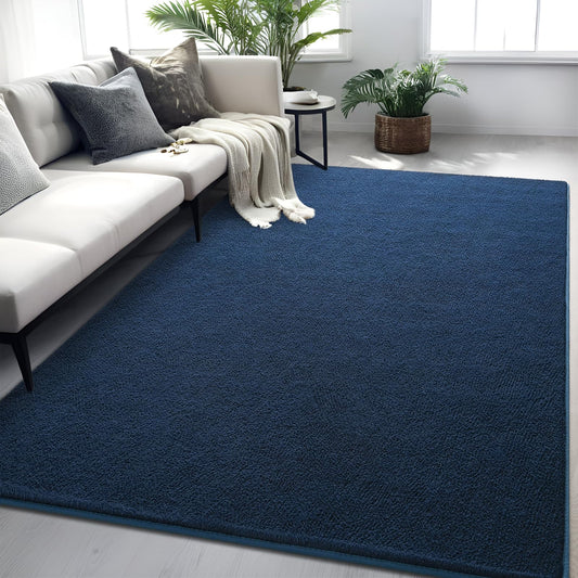 FALARK Rugs for Bedroom Living Room, 5x7 ft Navy Blue Area Rug, Washable Memory Foam Indoor Carpet, Modern Aesthetic Minimalist Non-Slip Carpets for Boys Girls Adults Home Decor