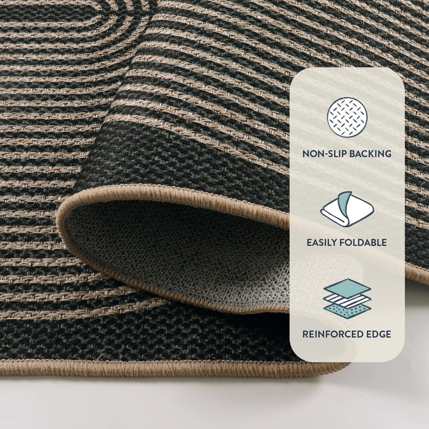 Lahome Modern Rainbow Easy Jute Carpet, Washable 5x7 Area Rugs for Living Room Patio Black Farmhouse Indoor Outdoor Rugs, Contemporary Natural Non Slip Floor Carpet for Office RV Backyard