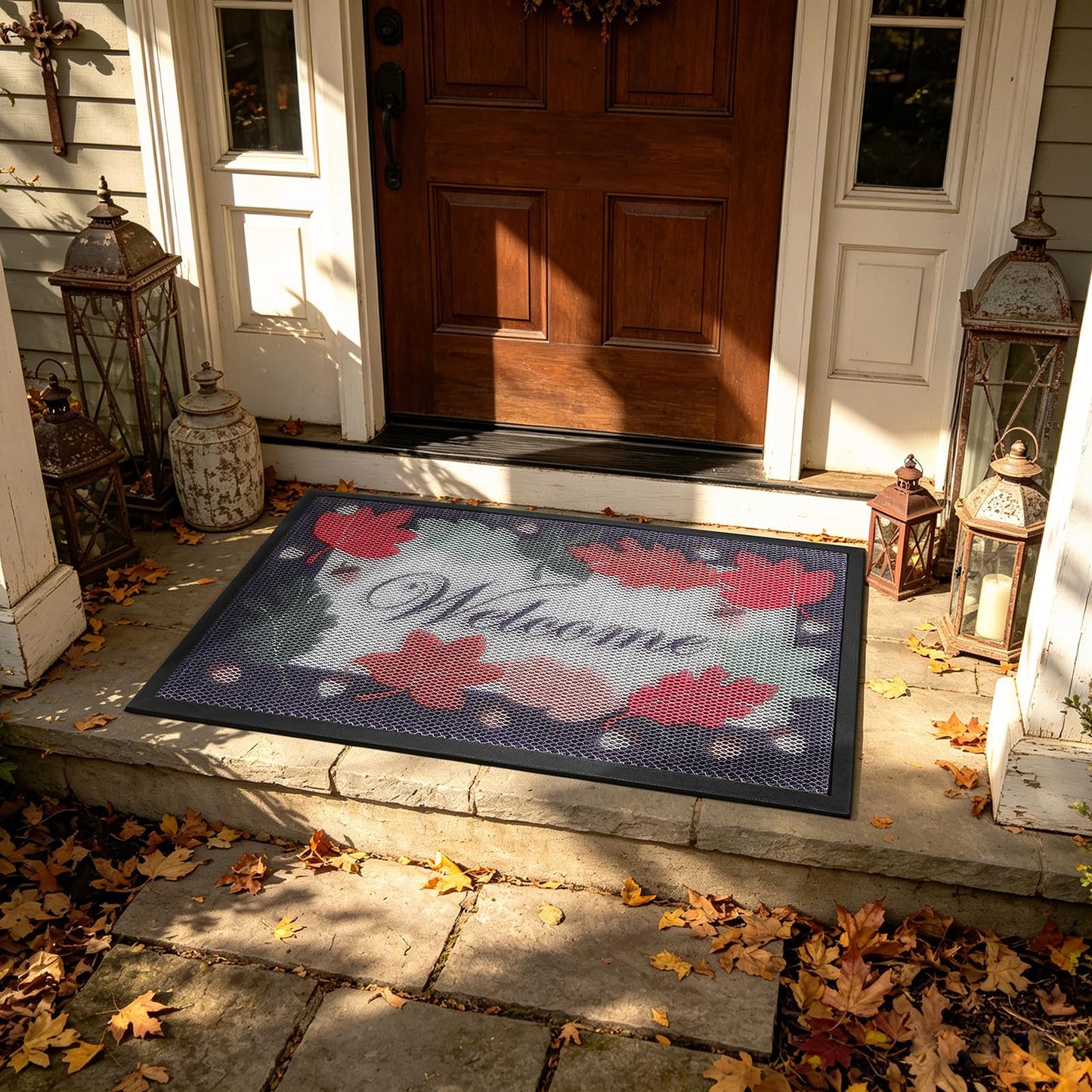WELDUN Front Door Mat, Heavy Duty Non-Slip Rubber Dirt Trapper, Quick-Dry Low-Profile Washable Easy Clean, Welcome Mat for Indoor Outdoor Entryway Porch Patio Garage Mudroom 30"x17", Welcome