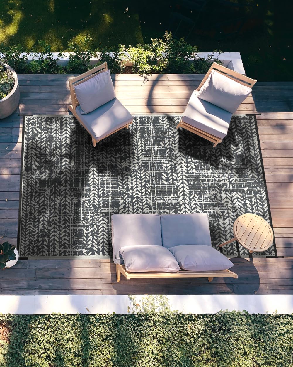 MontVoo Outdoor Rug Waterproof-Patio Rug Mat 5x8 Outdoor RV Camping Picnic Beach Mat Plastic Straw Rugs Outside Outdoor Area Rugs for Balcony Deck Backyard Grey