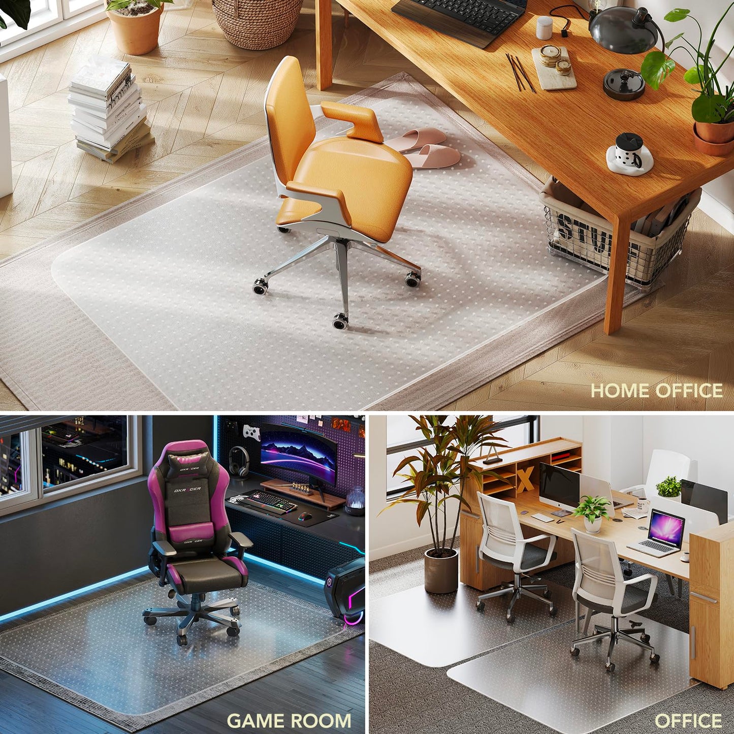 Office Chair Mat for Low Pile Carpet with Lip, 48" x 60" Clear Plastic Floor Protector, Heavy Duty Desk Chair Mat for Rolling Chairs, Smooth Glide Computer Mat for Home Office