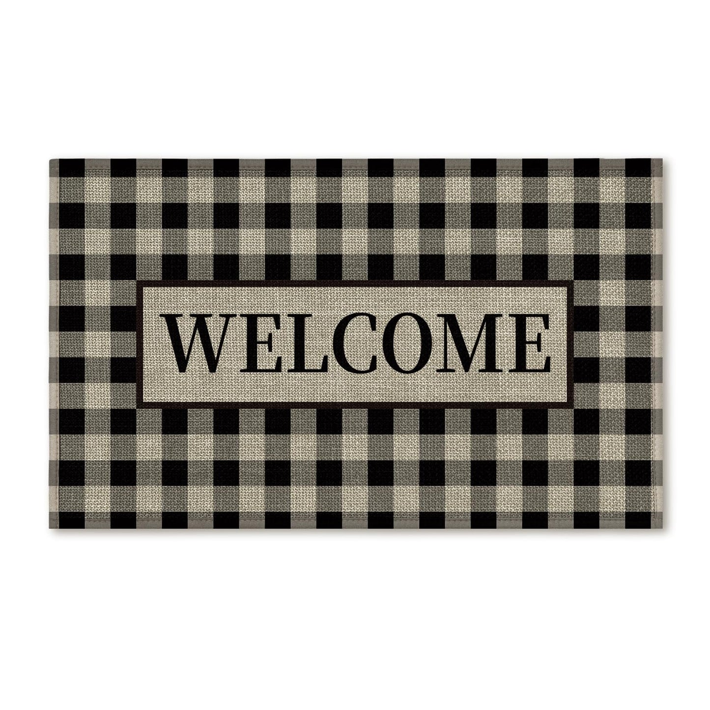 Artoid Mode Plaid Pattern Welcome Washable Doormat, Seasonal Decor Non Slip Low-Profile Absorbent Natural Rubber Back Door Mat 17x29 Inch