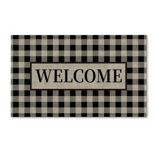 Artoid Mode Plaid Pattern Welcome Washable Doormat, Seasonal Decor Non Slip Low-Profile Absorbent Natural Rubber Back Door Mat 17x29 Inch