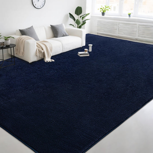 AAFKK Large Modern Area Rugs for Living Room Bedroom, 8x10 Feet Navy Blue Ultra Soft Thickened Memory-Foam Indoor Rug, Comfy Aesthetic Solid Minimalist Carpets for Girls Boys Nursery Dorm Home Decor