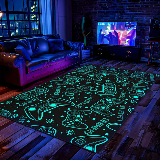 Auetwyona 4x6 Gaming Rug for Boys Room - 3D Printed Games Theme Fluorescent Green Gamer Area Rug for Livingroom Teen Boy Gamer Room Rug Decor Video Game Area Carpet for Bedroom,Game Room