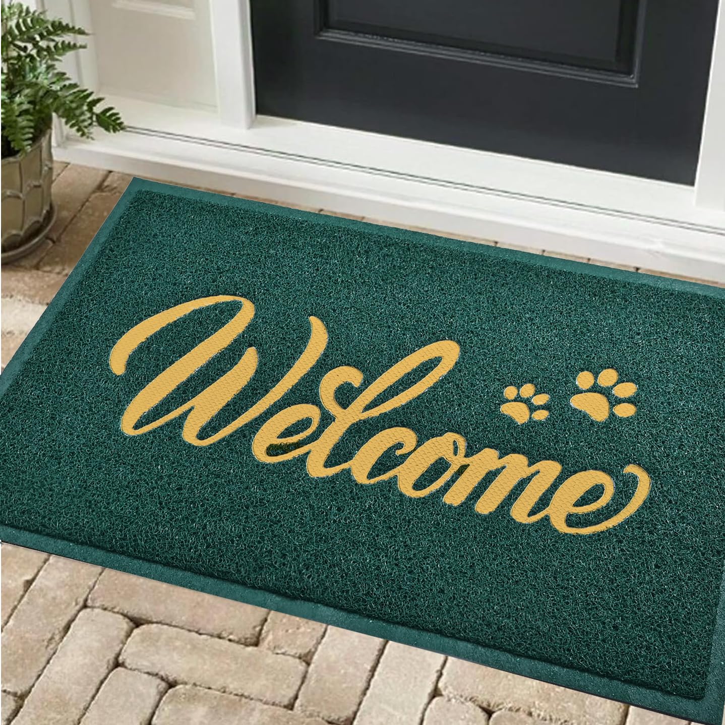 T.HENV Christmas Door Mat Outdoor, 30x17.5 Waterproof All-Season Front Door Mat Outside Entrance, All-Weather Quick Drying, Low Profile Doormat Indoor, Patio Porch Entryway Mats, Green-Gold