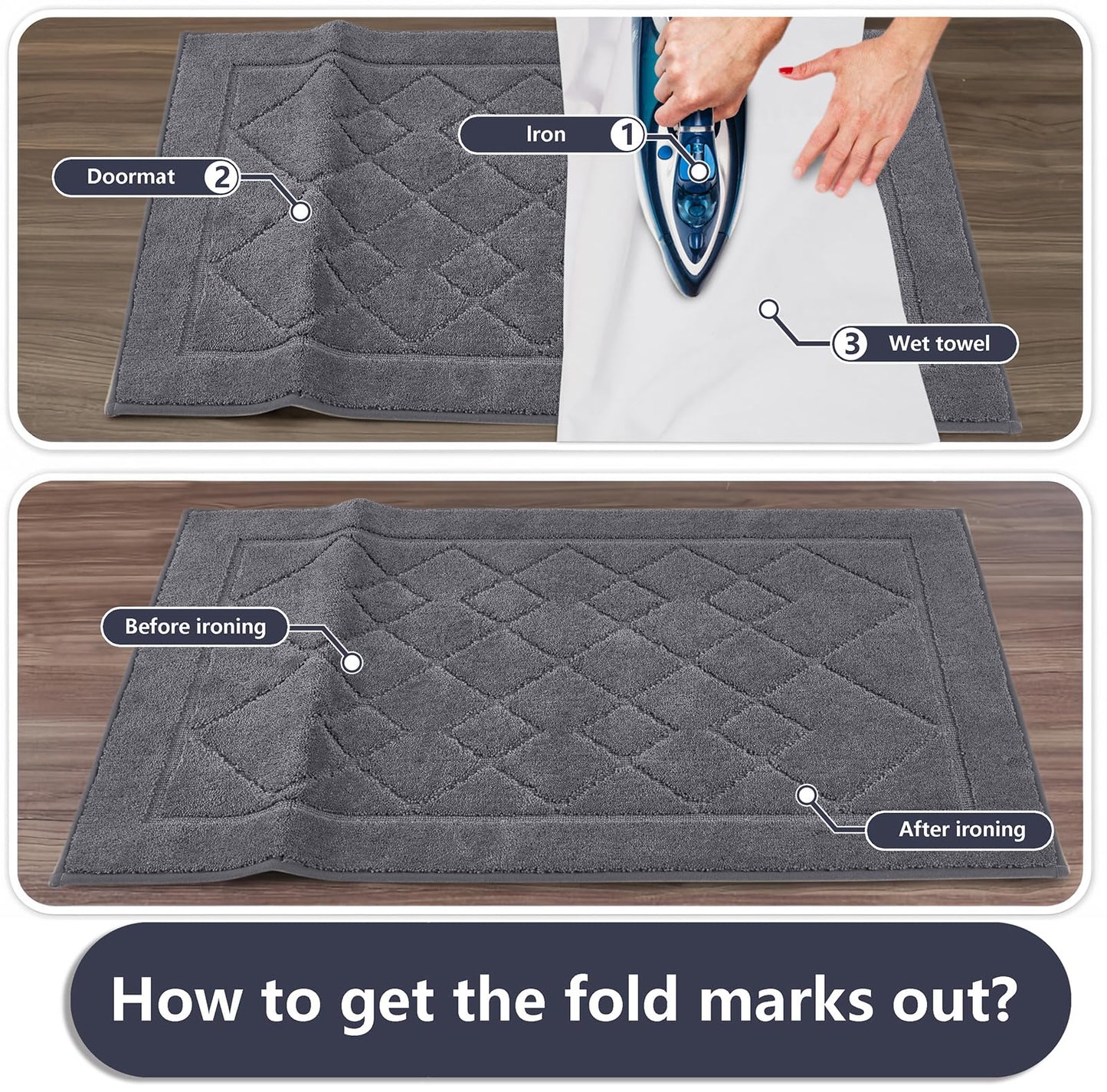 REFETONE Dirt Trapper Door Mat 24" x 36", Washable Indoor Doormat Rubber Backing Non Slip, Resist Dirt and Absorbent Entrance Mat, Low Profile Inside Floor Mats for Front Back Door and Entryway, Grey