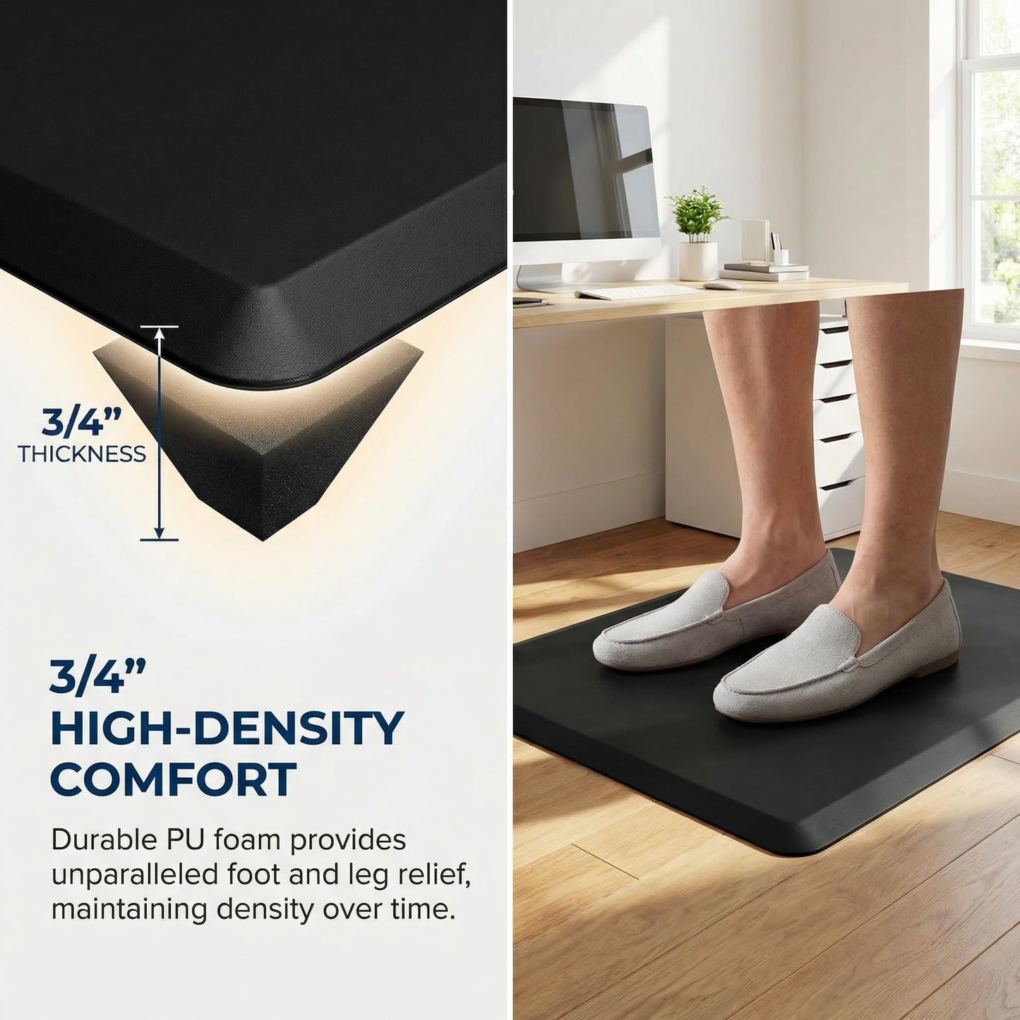 Anti Fatigue Floor Mat - 3/4 Inch Thick Kitchen Rug for Floor, Standing Desk Mat - Comfort at Home, Office, Garage - Non Slip Bottom, Durable and Stain Resistant (Black, 20" x 32")