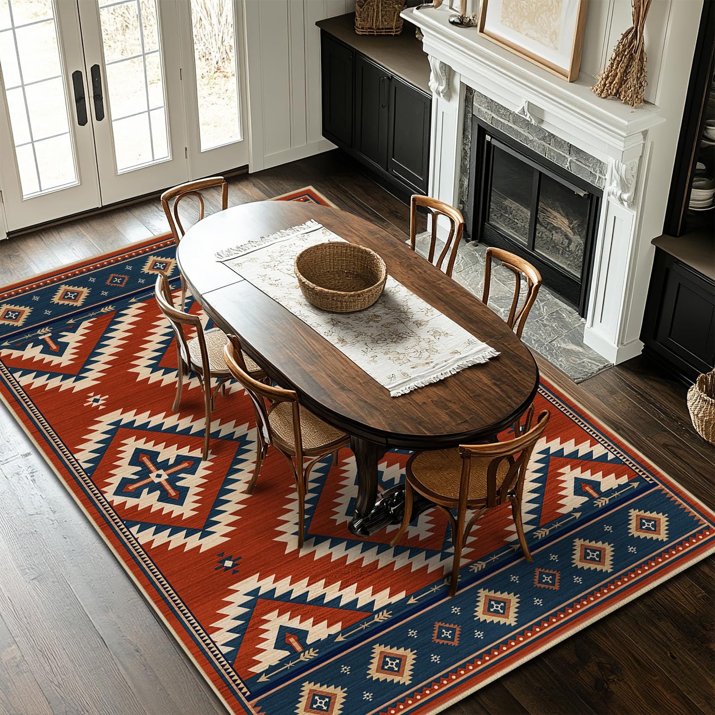 8x10 Area Rug for Living Room Southwestern Rug Machine Washable Western Aztec Southwest Area Rugs Non Slip Low Pile Navajo Tribal Large Dining Room Indoor Floor Carpet for Bedroom Office,Red