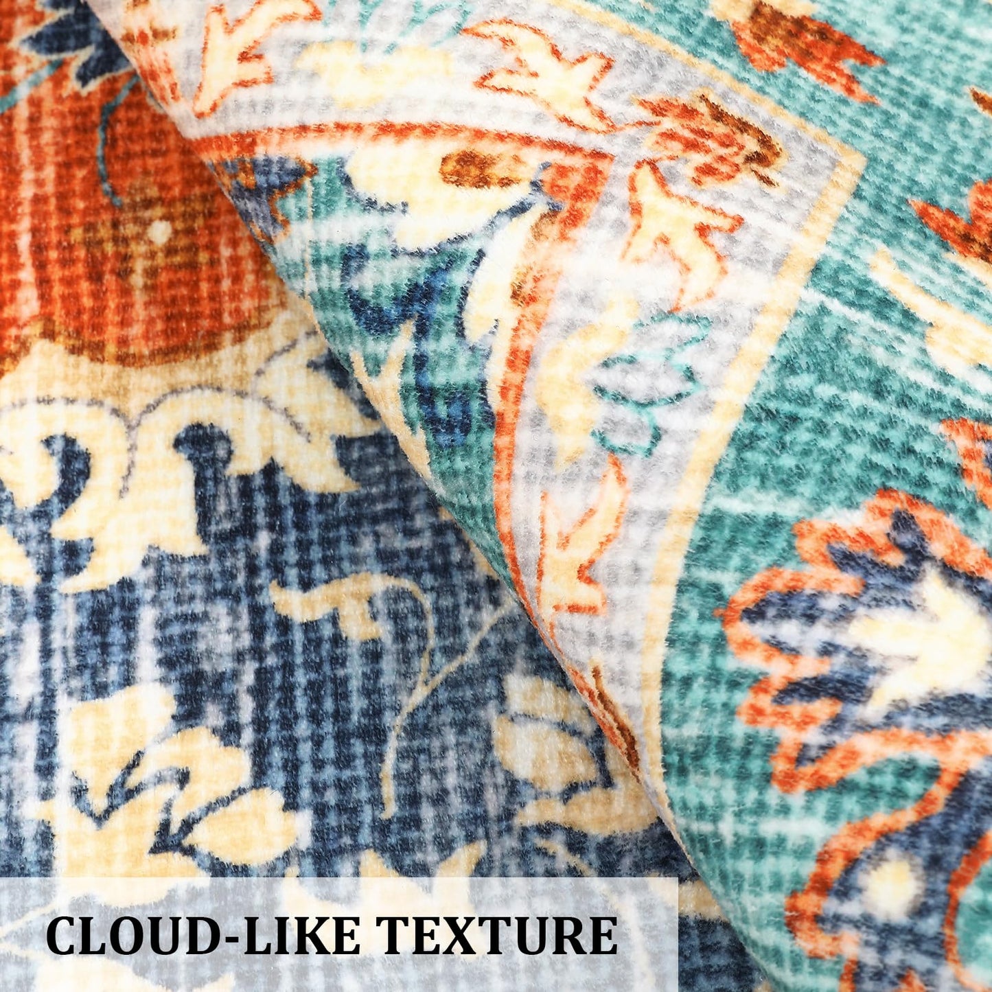 Garvee 5x7 Ft Low Pile Soft Retro Accent Rug, Boho Carpet, Washable Rugs, Stain Resistant, Non Slip Waterproof Carpet, for Entryway, Bedroom, Dinning Room, Red & Blue