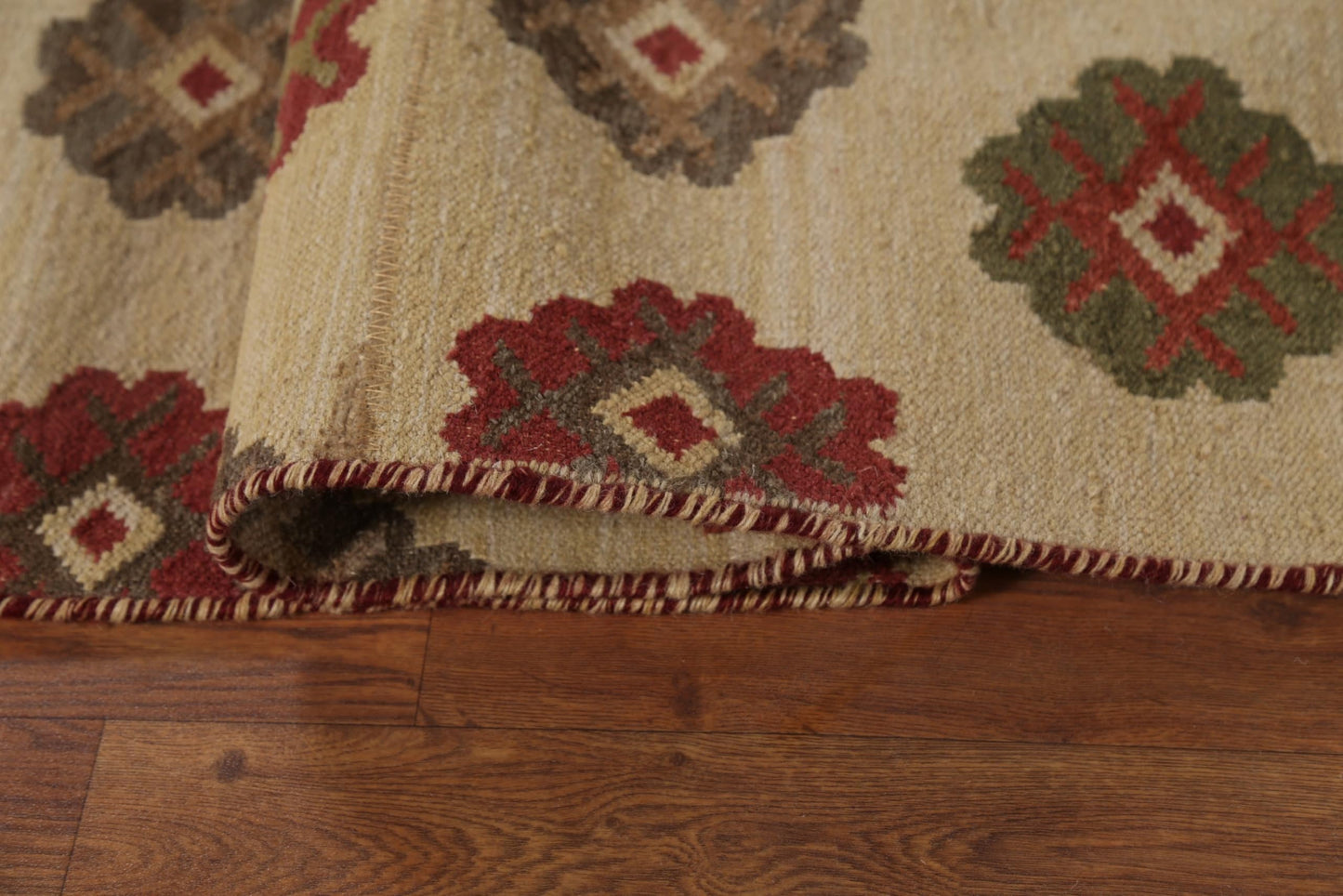 Rug Source Southwestern Style Collection 8x10 Kilim Area Rug, Flatweave/Hand-Woven Beige & Ivories Geometric/All-Over Rug, Oriental Wool Carpet for Bedroom, Living Room, and Dining Room