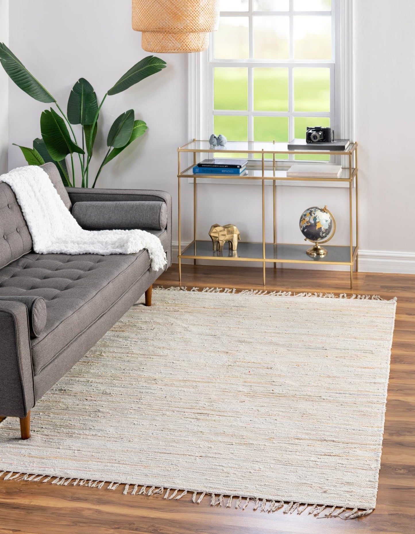 Rugs.com Chindi Cotton Collection Rug – 4' x 6' Beige Flatweave Rug Perfect for Living Rooms, Large Dining Rooms, Open Floorplans