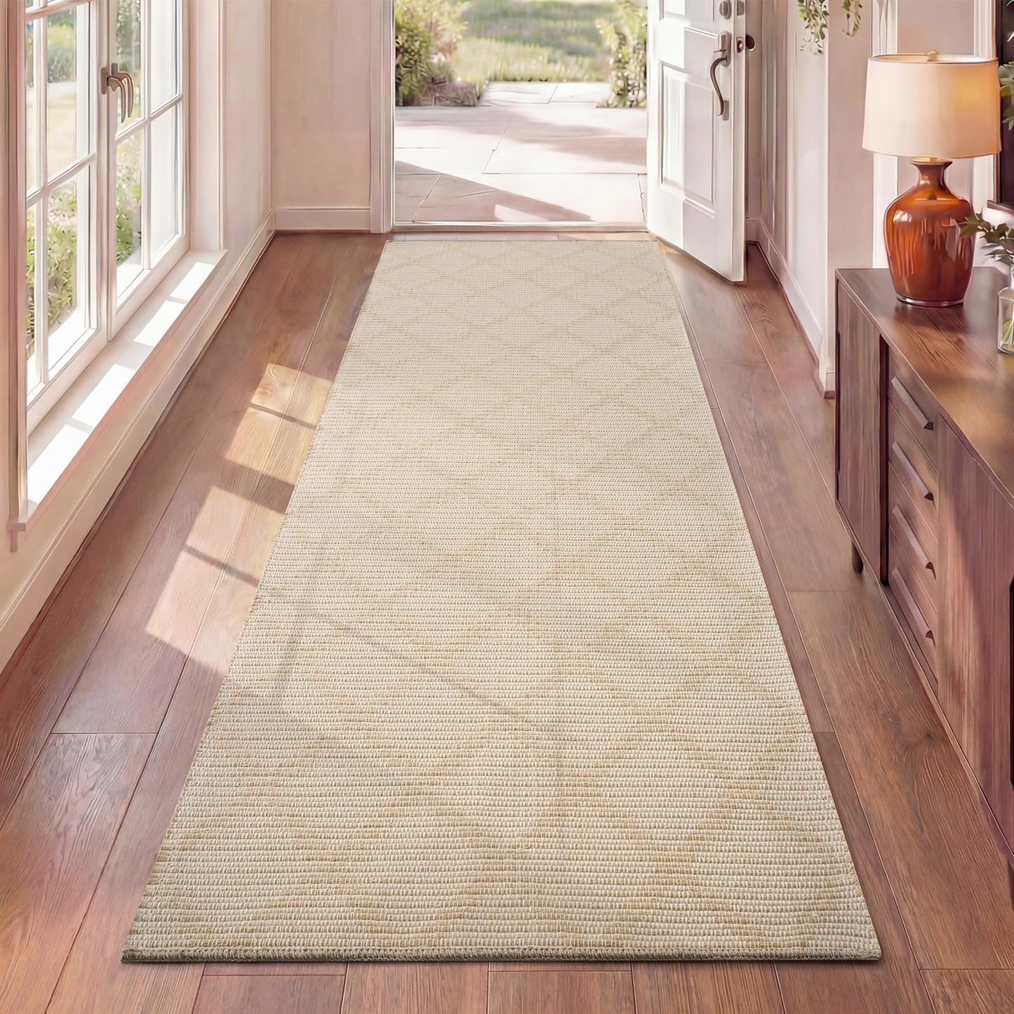 QiCaiJia 2x6 Washable Rug, Non Slip Runners for Hallways, Ultra Thin Woven Floor Mat, Boho Cotton Kitchen Rugs for Living Room Bedroom Dining Room Entryway (2'x6', Brown)