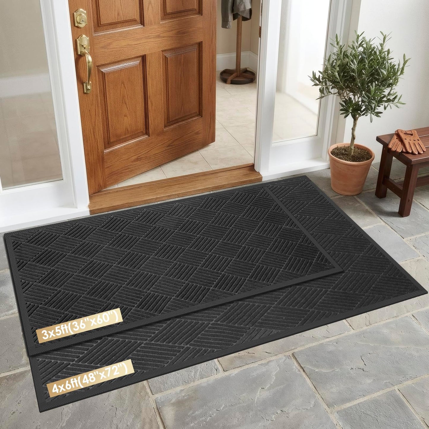 HEAUIK 3'x5' Commercial Floor Mat for Front Door Entryway,Indoor Outdoor Mats Doormat,Heavy Duty Mat for Home&High-Traffic Areas,Low Profile Large Industrial Grade Mats,Non-Slip Backing,Diamond Black