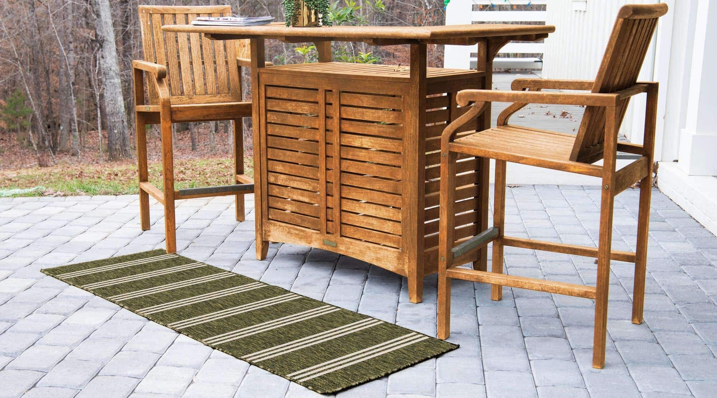 Unique Loom Outdoor Collection Area Rug - Anguilla (2' x 8' Runner, Green/ Ivory)