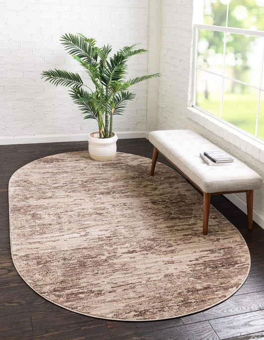 Unique Loom Oasis Collection Area Rug - Water (8' x 10' Oval, Brown/ Beige)