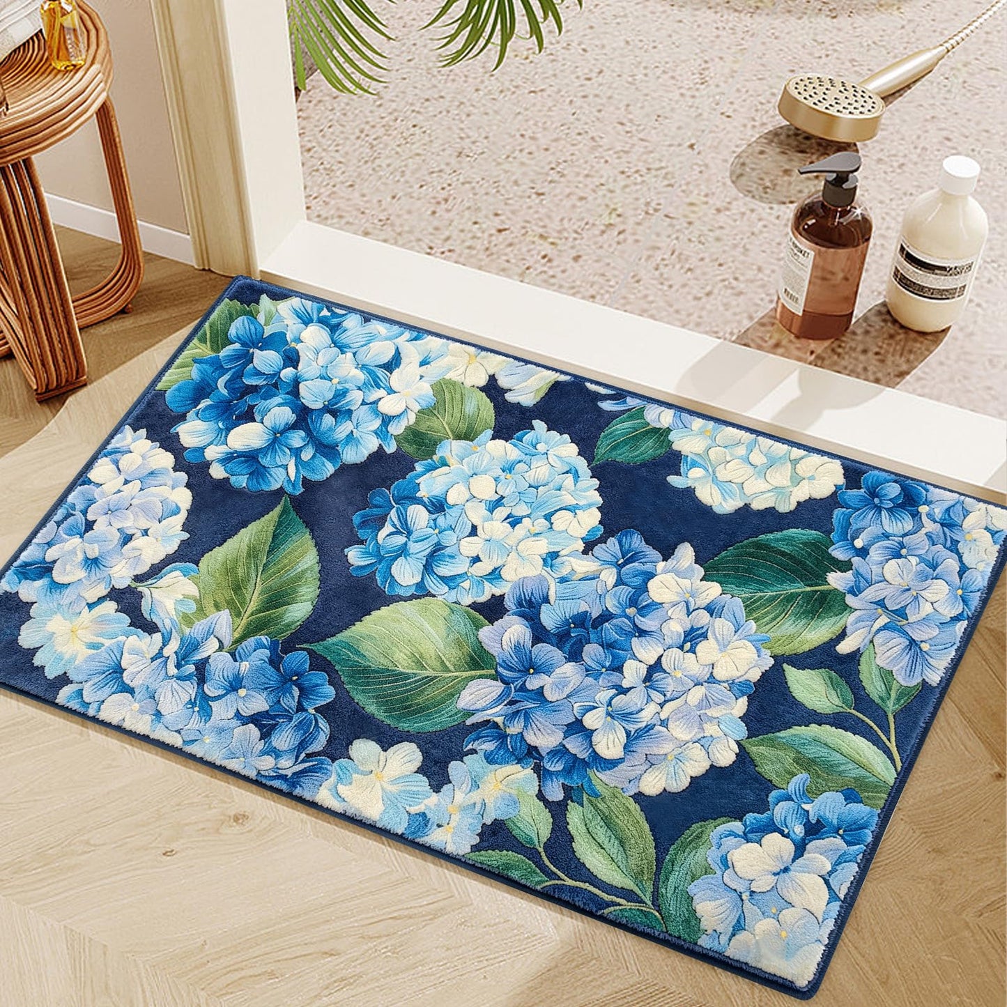 Botoutin Cute Bath Mat, Wild Flower Extra Soft Bathroom Rugs Non Slip, High Absorbent Area Rug, Machine Washable Bathroom Mat, Great for Indoor Bathtub Bedroom Floor, Navy 30" x 20"