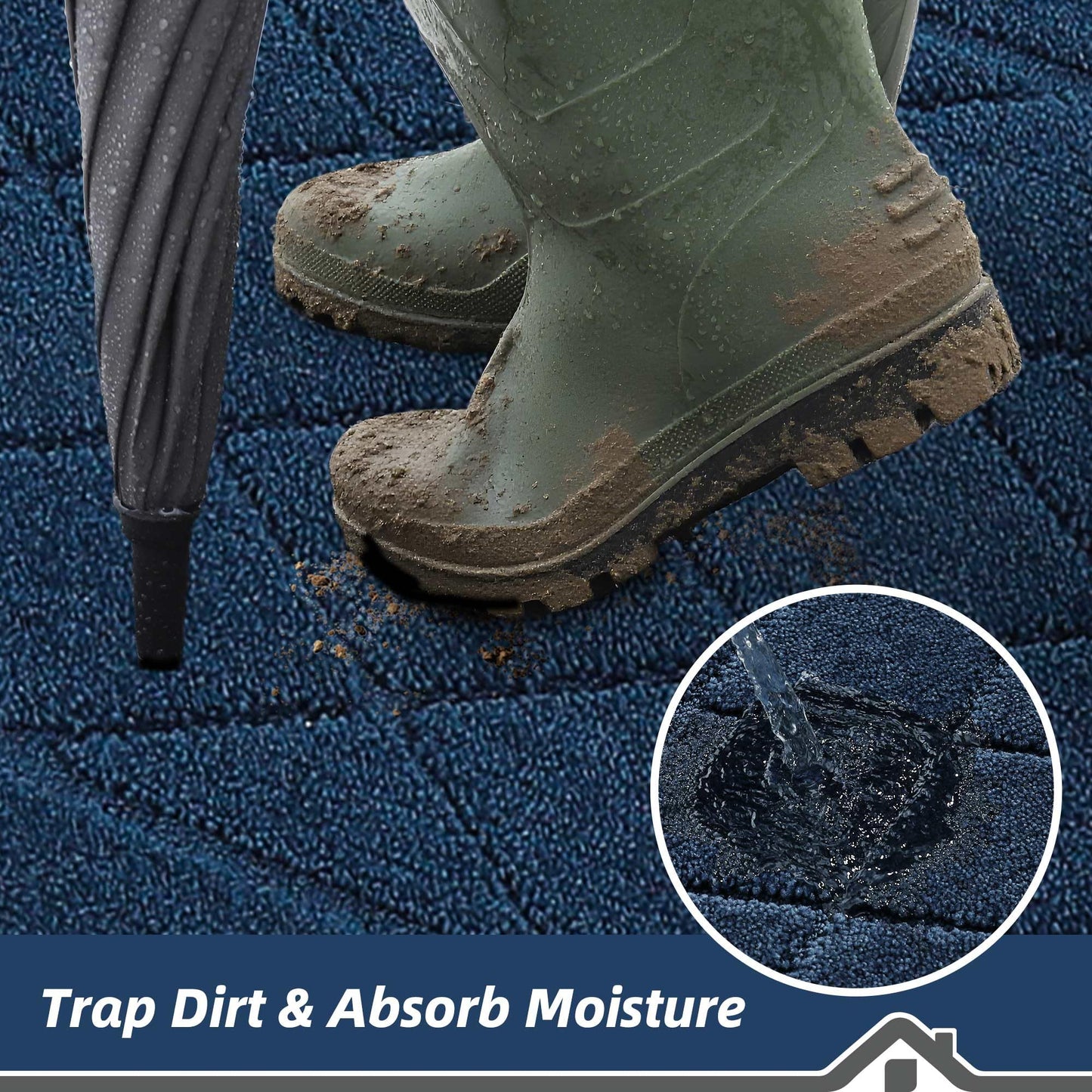 BEQHAUSE Dirt Trapper Door Mat 32" x 48", Doormat Non-Slip Entryway Rugs Washable, Dog Door Mat Stain Resistant and Absorbent Welcome Floor Mat for Front Back Door, Mud Wet Shoes & Paws, Navy Blue