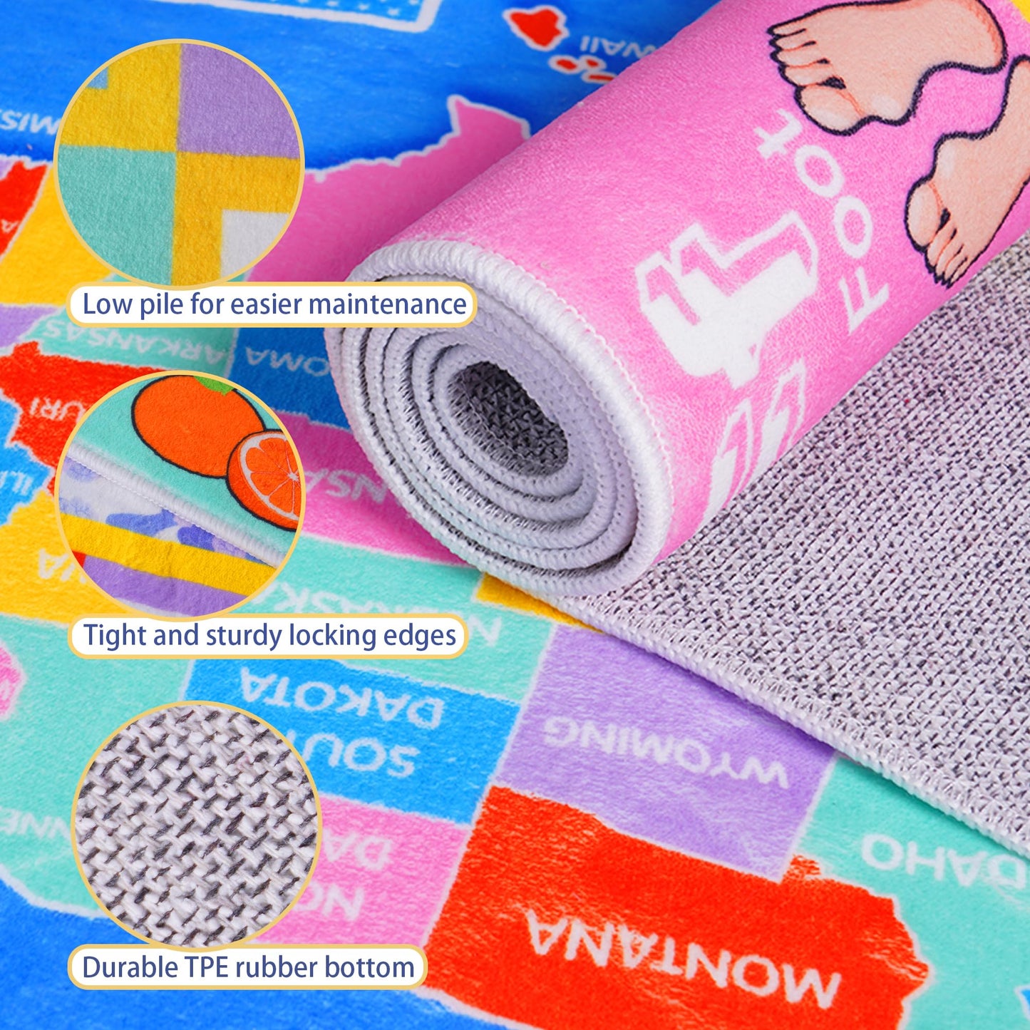OHDS Kids Rugs for Playroom - Soft & Non-Slip 3x4 Feet Educational Rug for Learning ABC Alphabet, Numbers, Shapes & Map, Washable Classroom Rug for Toddler Nursery & Kids Room Decor