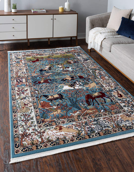 Unique Loom Narenj Collection Area Rug - Birmingham (5' 1" x 8' Rectangle, Blue/ Burgundy)