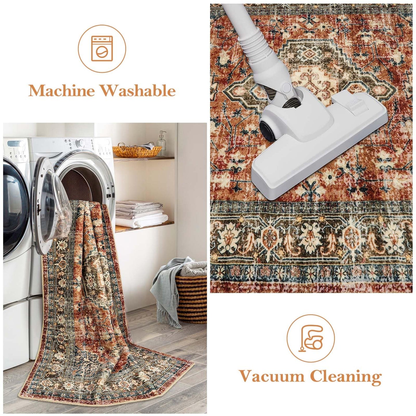 Lahome Oriental Washable Small Area Rug, 2x3 Rugs for Entryway Kitchen, Ultra-Thin Soft Indoor Door Mat Non Slip Throw Carpet for Bedroom Bathroom Eleanor, Brick Red
