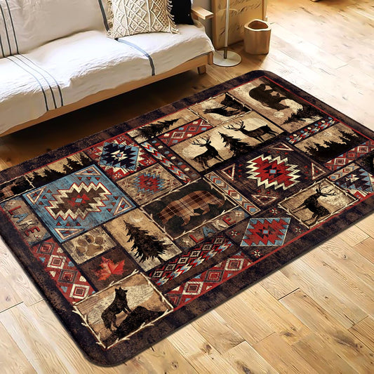 3x5 Entryway Rug Brown Summer Decor Carpet Rustic Cabin Wildlife Living Room Rugs Washable Bedroom Area Rug Mat Non Slip Farmhouse Rug Floor Mat Mardi Gras Area Rugs for Indoor Outdoor