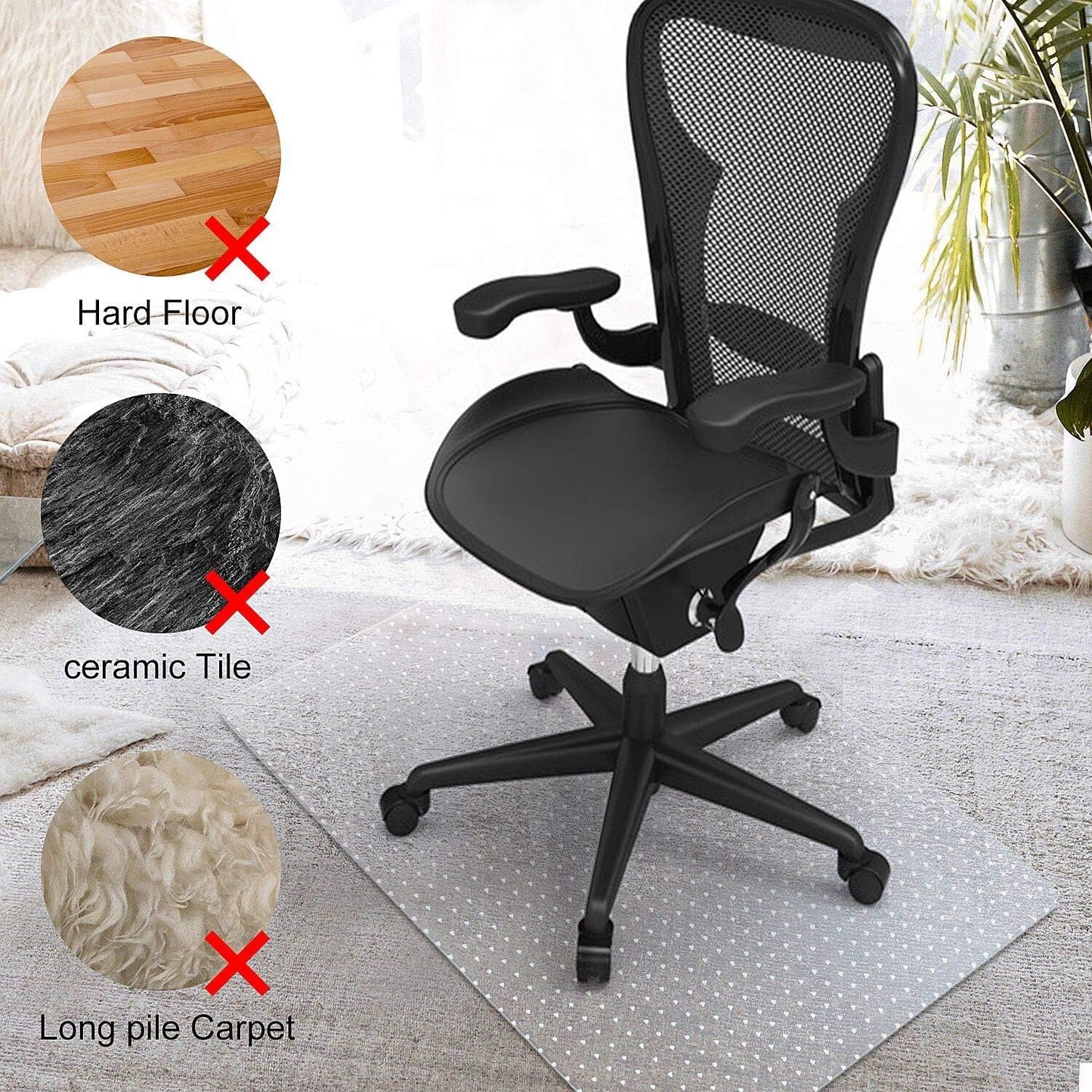 Azadx Chair Mat for Carpet 60"x 46" Large Office Chair Mat for Carpeted Floors, Carpet Protector Floor Mats on Low Pile Carpets Easy Glide Rolling Plastic Desk Computer Chairs Mats for Home