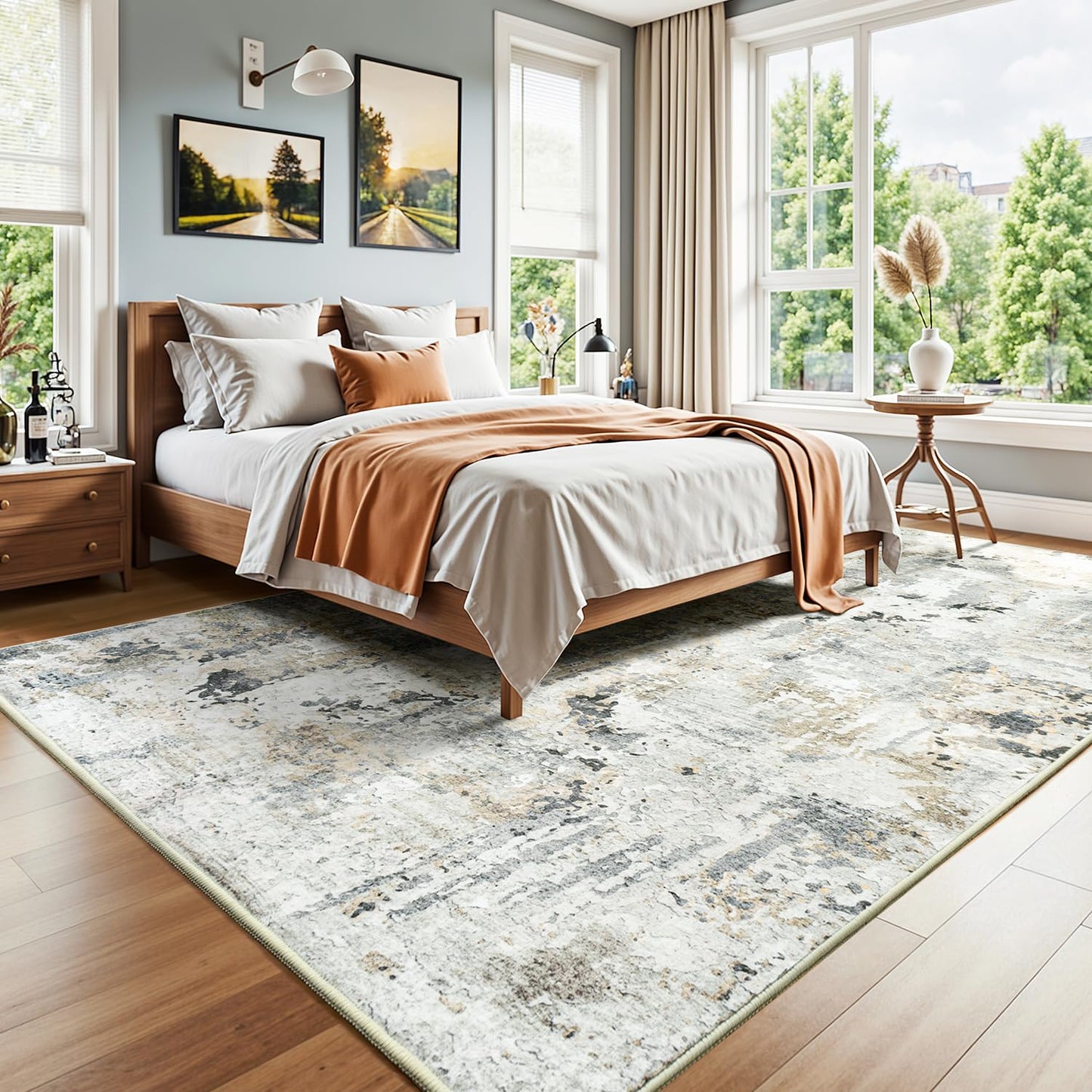 Carpelux 8x10 Area Rugs for Living Room, Abstract Neutral Large Washable Rug, Indoor Soft Non-Slip Floor Carpet for Bedroom Dining Room Home Decor, Brown/Grey