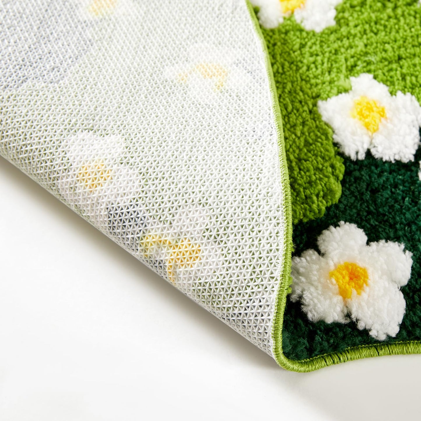 Ouyattle Cute Green Floral Large Bathroom Rugs Bath Mat 3ft Non Slip Washable, Modern Chic Boho Aesthetic Trendy Funky Microfiber Shaggy Tufted Grass Rugs for Bedroom Dorm Nursery Bathroom Kitchen
