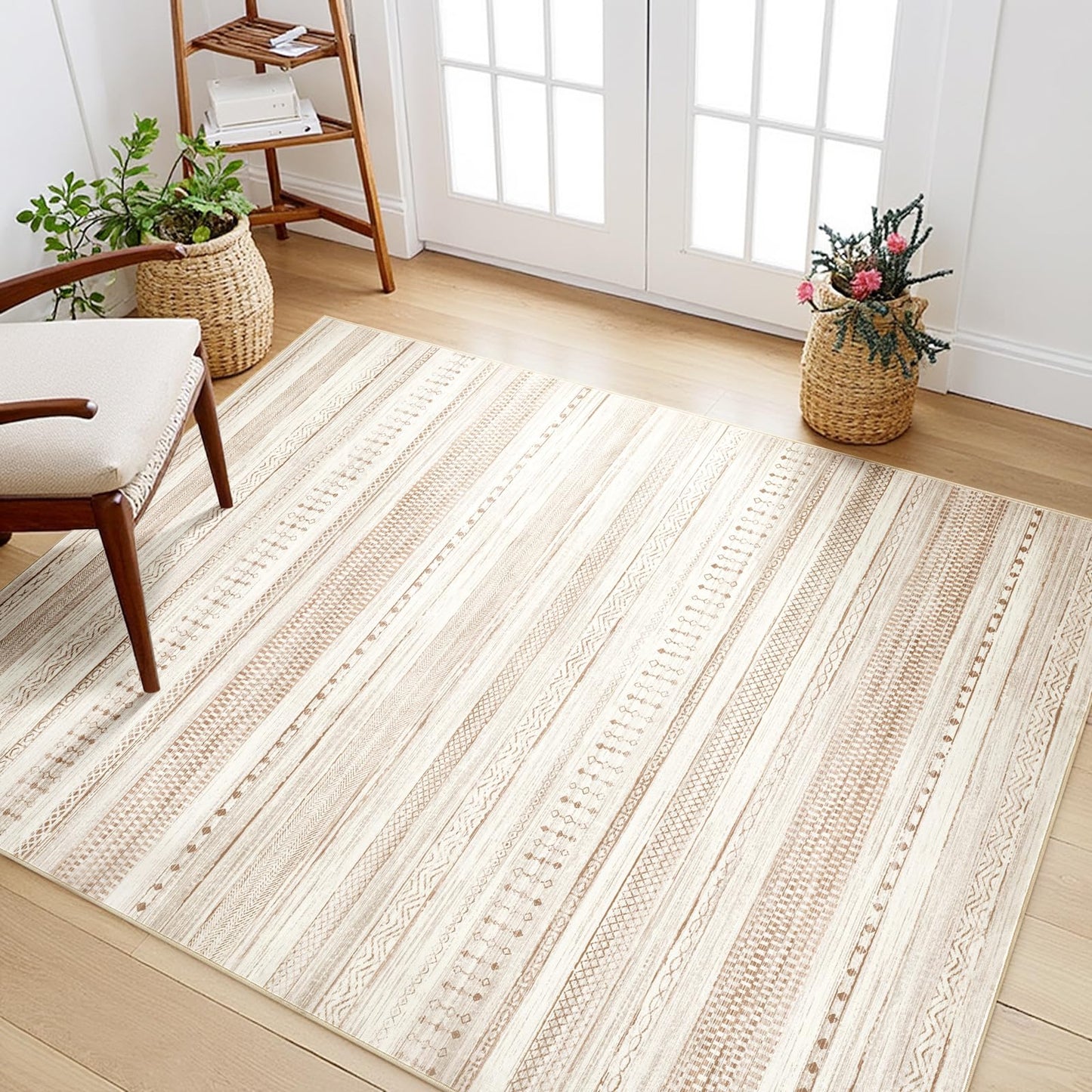 Boraya Area Rugs for Living Room: 5x7 Washable Boho Rug for Bedroom Large Neutral Bohemian Moroccan Farmhouse Geometric Dining Room Rugs Ultra Soft Floor Carpet Indoor for Home Office - Brown