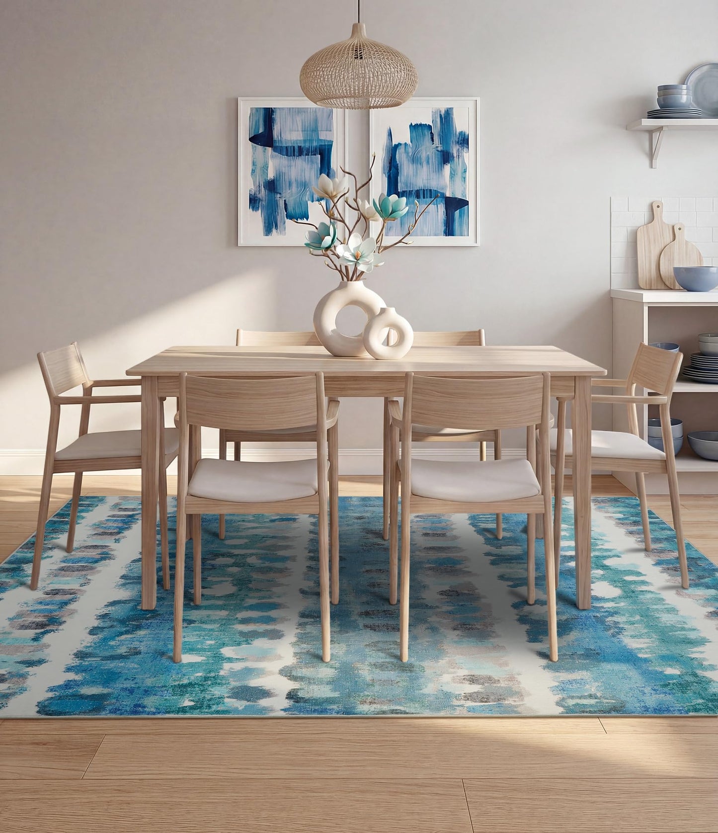 YIHOUSE Abstract Area Rug 5x7, Washable Blue Rugs for Living Room, Non-Slip Backing, Low-Pile Soft Modern Rug for Bedroom, Dining Room, Office, Nursery