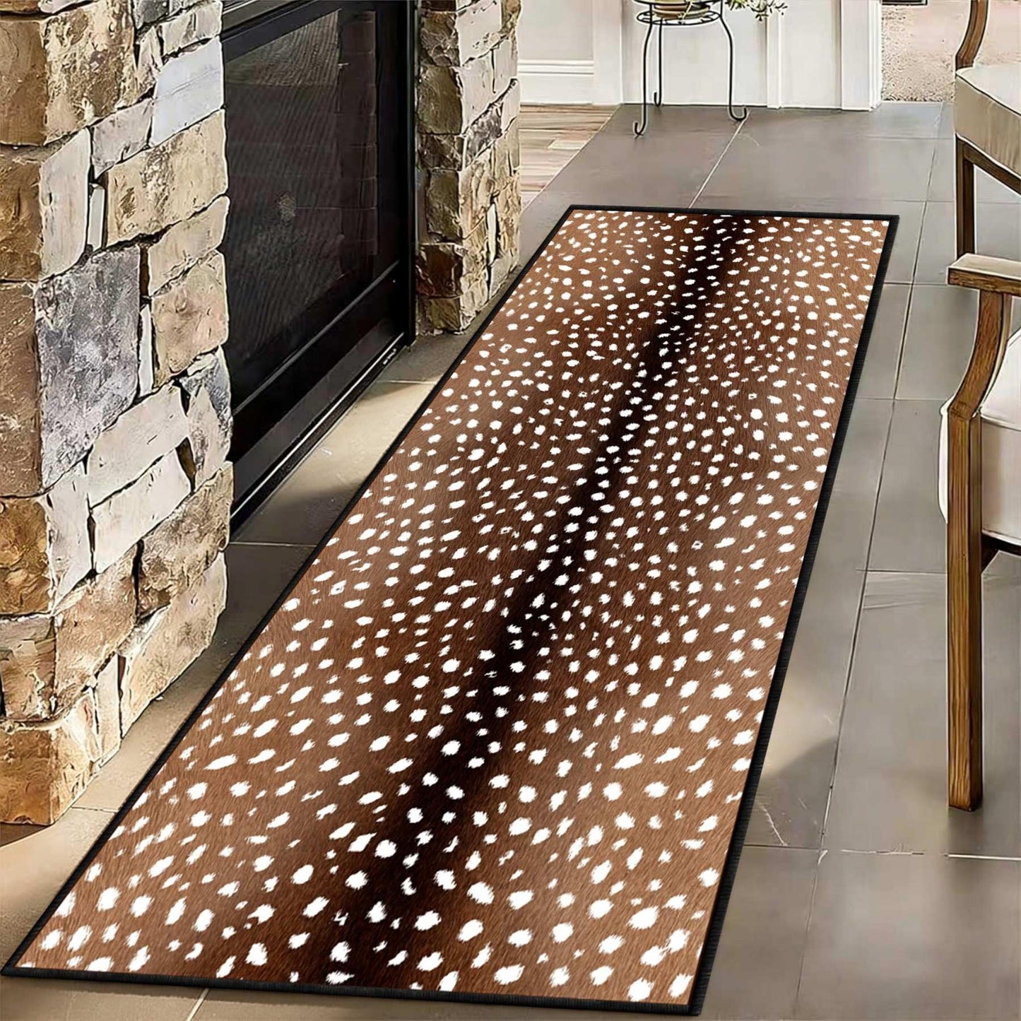 CRJMKS Deer Hide Runner Rug,1.3x7ft,Faux Fur Animal Skin Print Washable Hallway Rug,Farmhouse Western Long Kitchen Sink Rugs and Mats for Laundry Room Corridor Deer Carpet Low-Pile Non-Slip