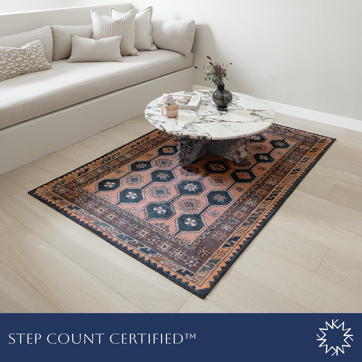 KNOTTING MATTERS Indiclay 3’ x 5’ Area Rug – Blush Pink & Deep Navy Heritage Flatweave, Low-Pile – Easy Clean Accent Rug – Perfect for Entryway, Hallway, Kitchen, Bedroom – Pet & Kid Friendly