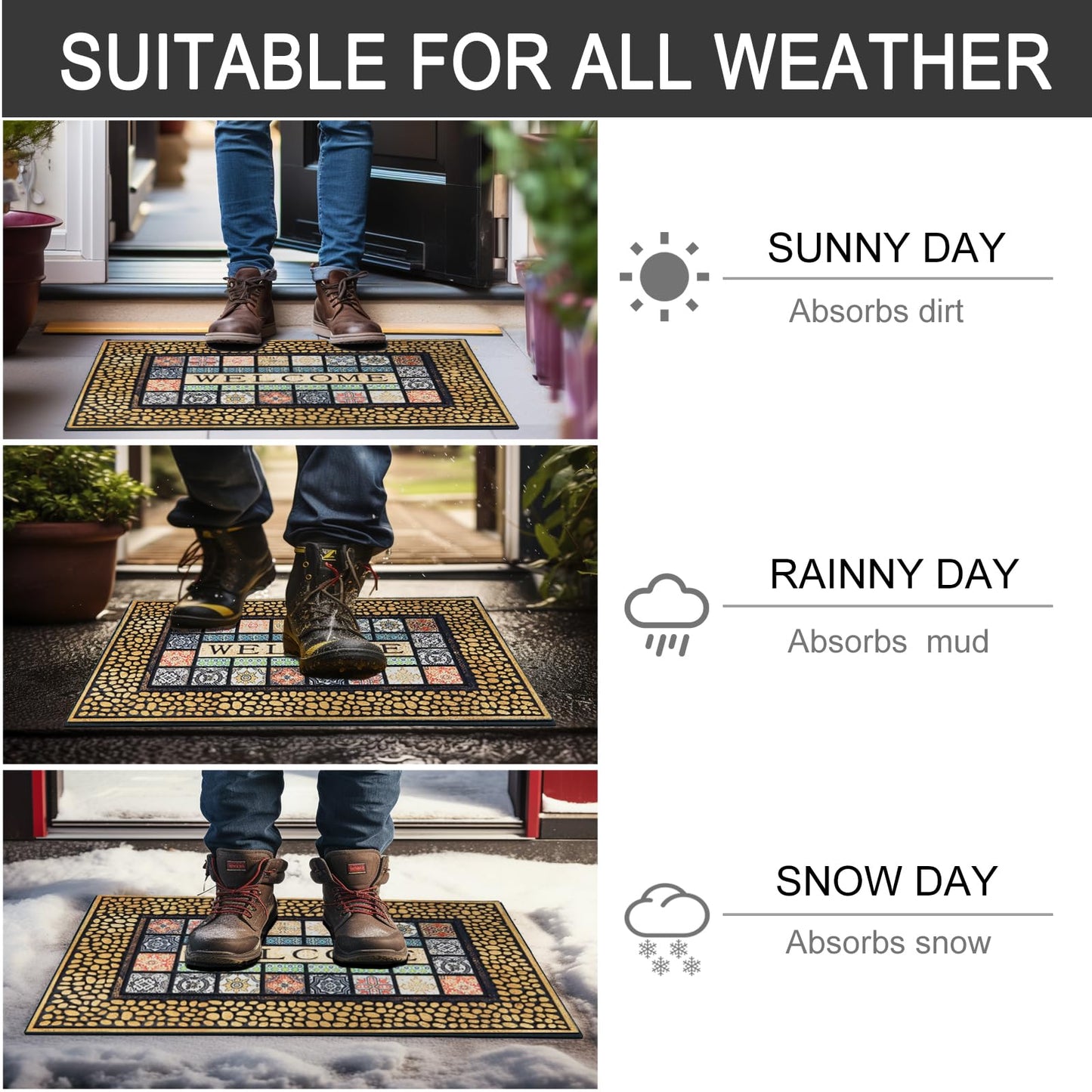 CHICHIC Welcome Door Mat 18 x 30 Inch Front Doormat Outdoors for Home Entrance Outdoors Mat for Outside Entry Way Doormat Entry Rugs, Heavy Duty Non Slip Rubber Back Low Profile, Ginger