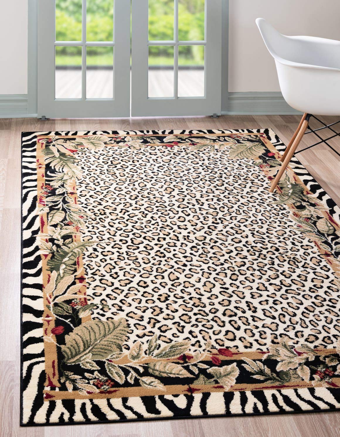 Unique Loom Wildlife Collection Animal Inspired with Cheetah Bordered Design Area Rug (3' 3 x 5' 3 Rectangular, Ivory/Black)