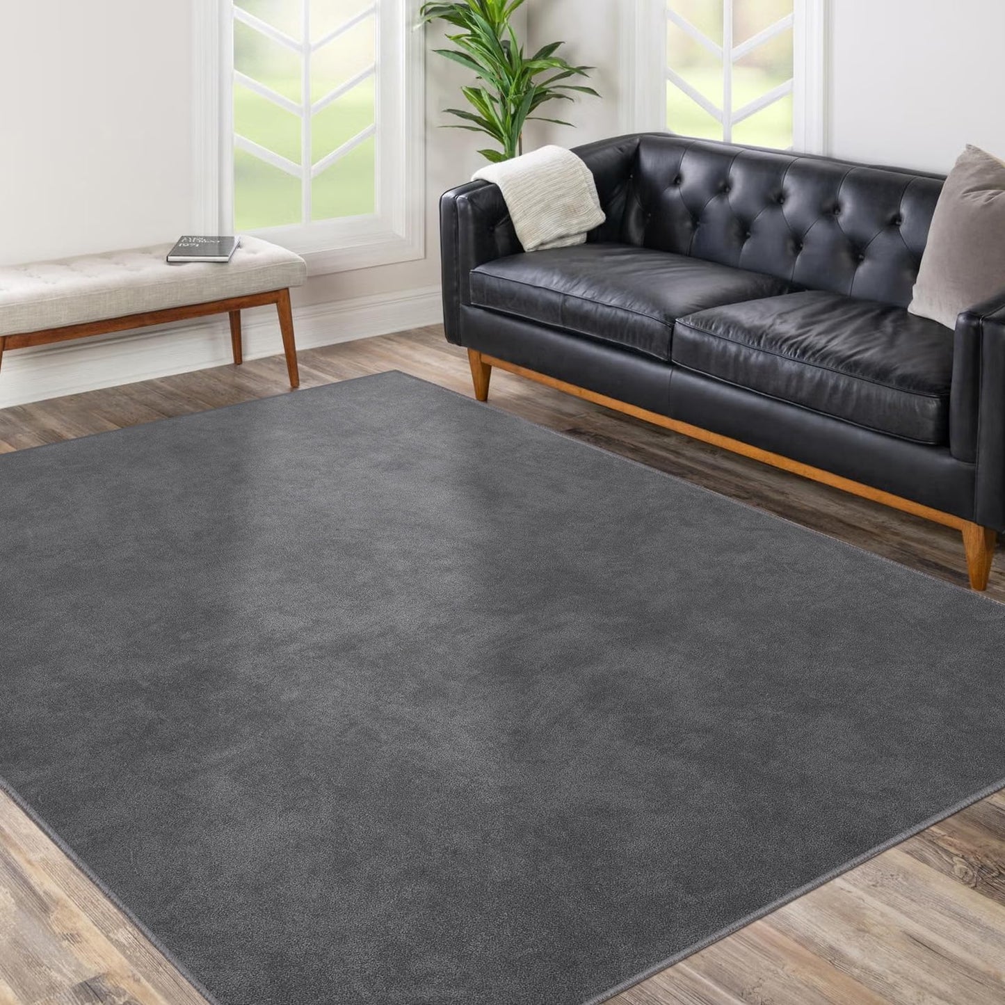 QQpony 63"x51" Office Chair Mat for Hardwood Floor, Flannel Fabric Desk Rug for Hard Surface, Protector Floor Mat for Home Office (Grey)