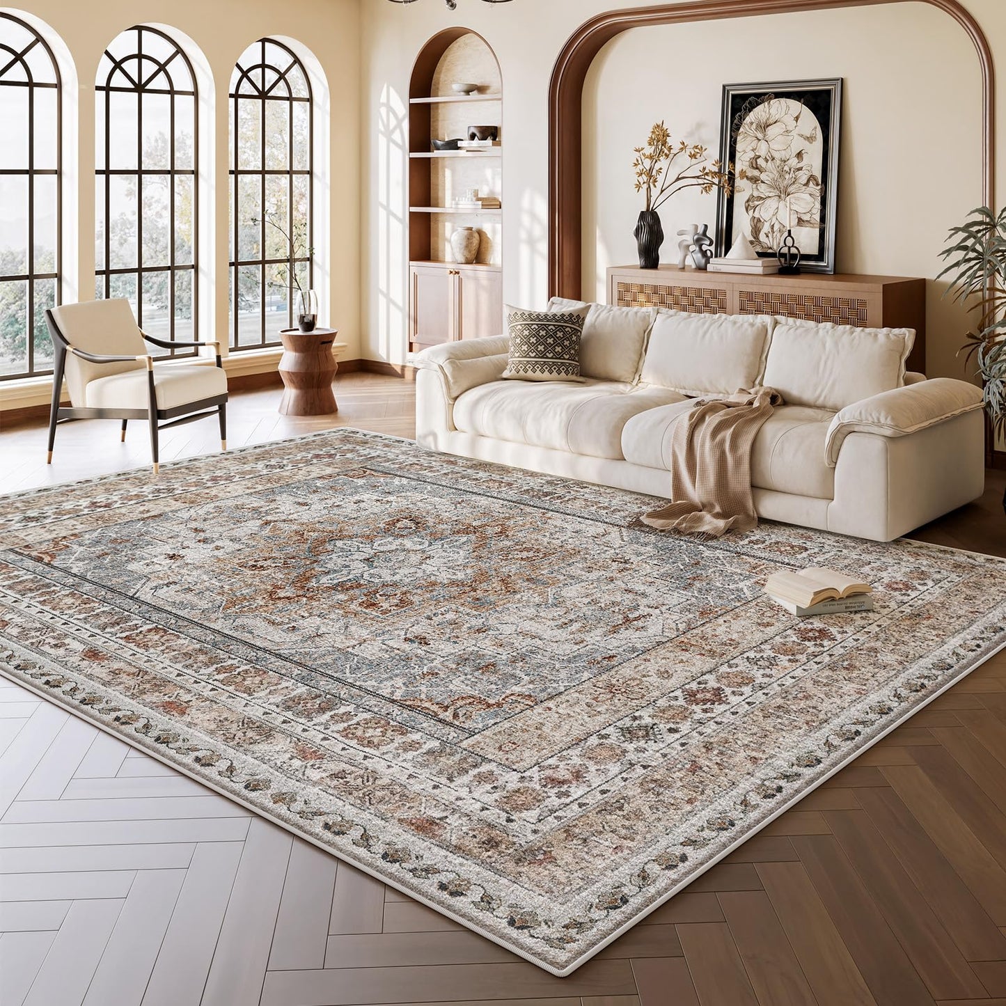 RUGIXE Area Rug 6×9 Foldable Machine Washable Living Room Area Rug, Machine Washable Anti-Slip Retro Rug, Low-Density Lightweight Chenille Printed Rug, Bedroom, Dining Room，Rugs for Living Room