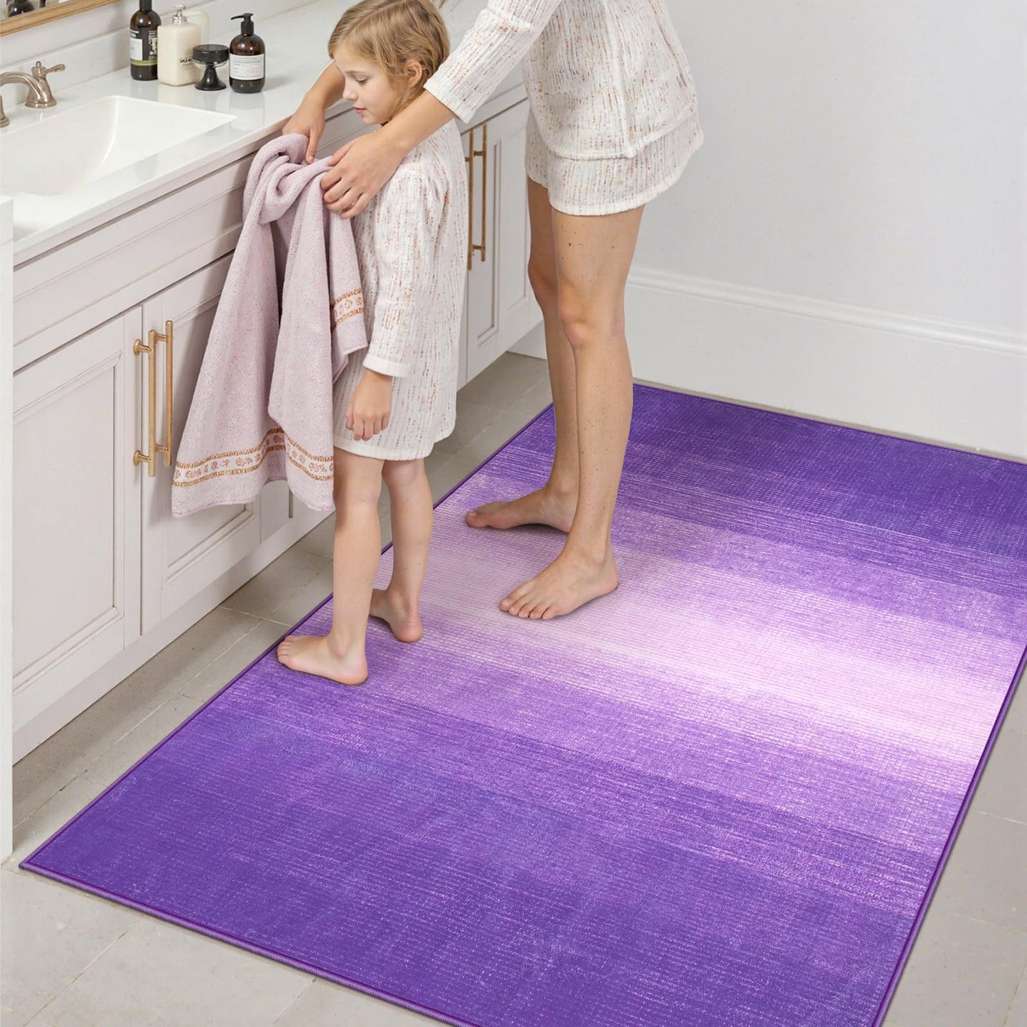 Wonnitar Washable 3x5 Purple Rugs for Bedroom, Modern Non-Slip Soft Nursery Area Rugs, Non-Shedding Ombre Low Pile Bathroom Throw Mat, Floor Carpet for Kitchen Dorm Playroom (Purple, 3'x5')