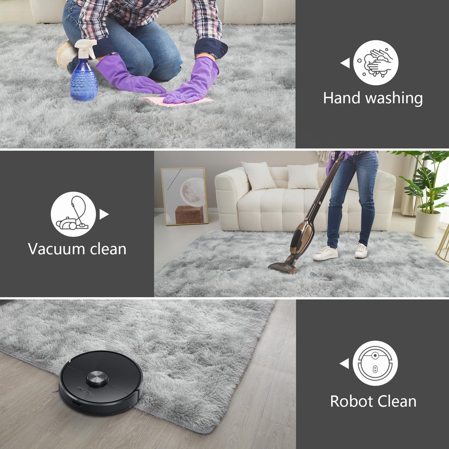 Shag Area Rugs for Bedroom Living Room,8X10 Ultra Soft Fluffy Area Rugs for Dorm, Indoor Carpet Nursery Rugs for Kids Girls Room Home Decor,Tie-Dye Grey