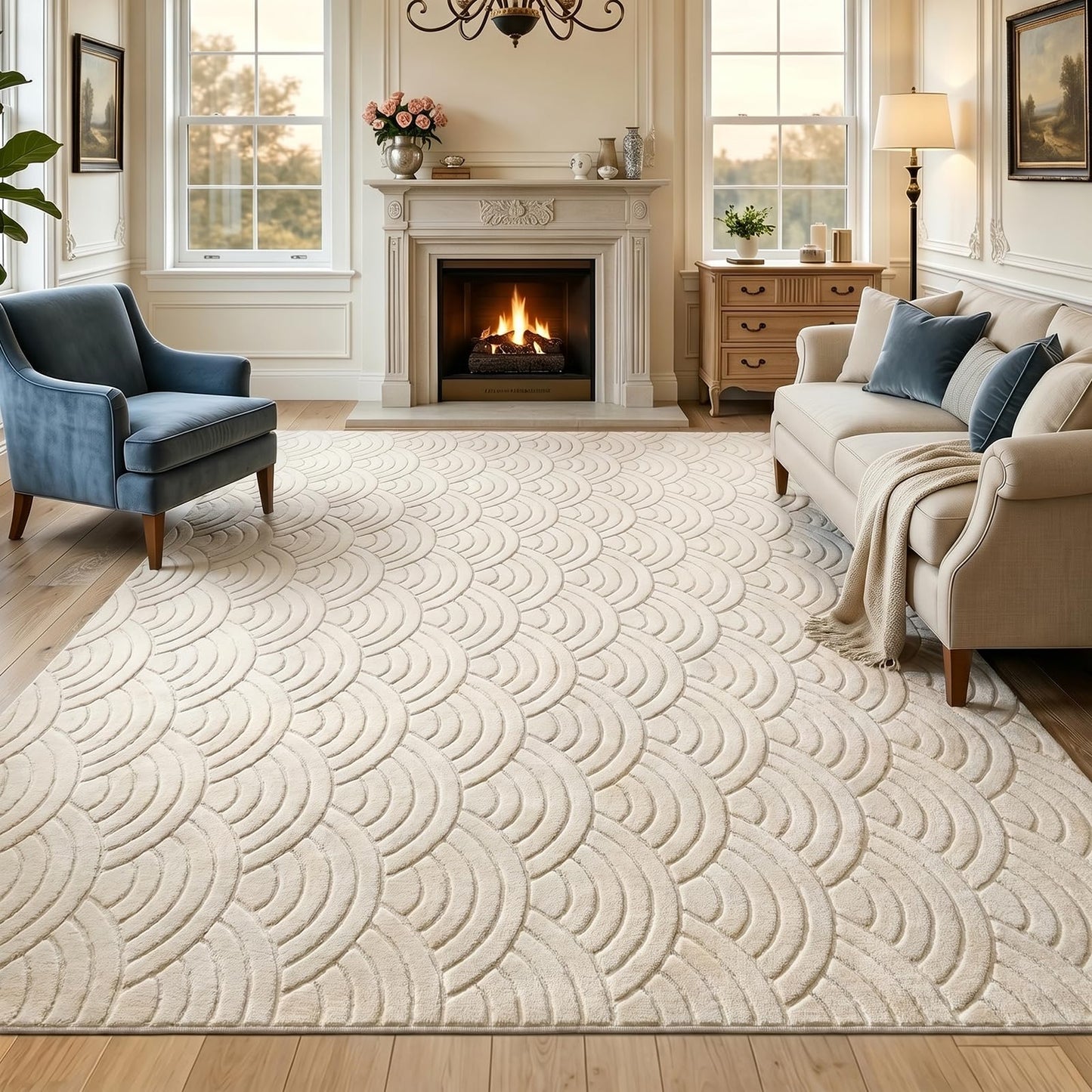 SHACOS Soft Cozy Fluffy Arch Waves Pattern High-Low Textured Area Rug 5'x7'