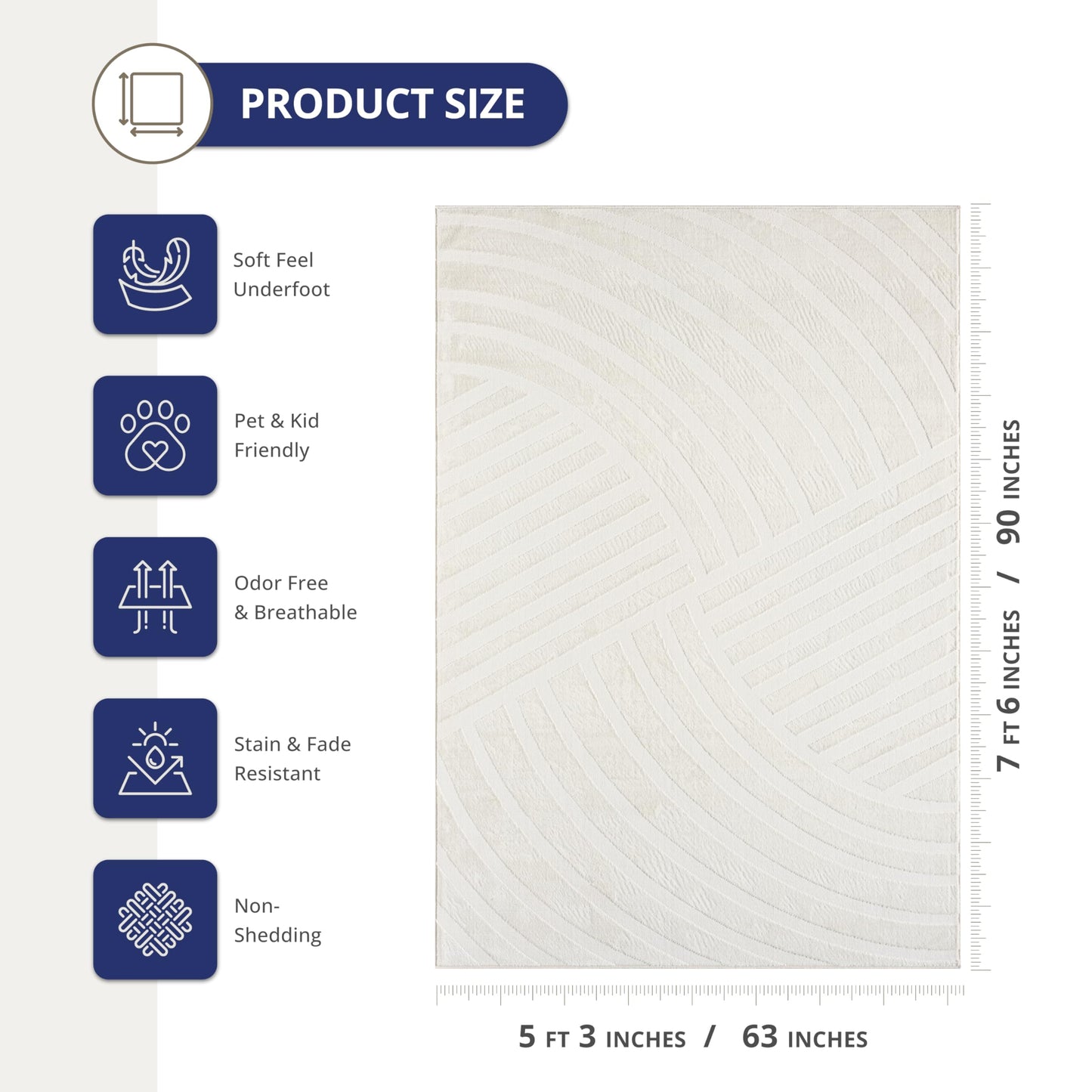 Abani Zen 5' x 8' Cream Rug – Neutral Modern Linear Pattern, Soft Area Rug for Living Room & Bedroom, Durable & Easy to Clean