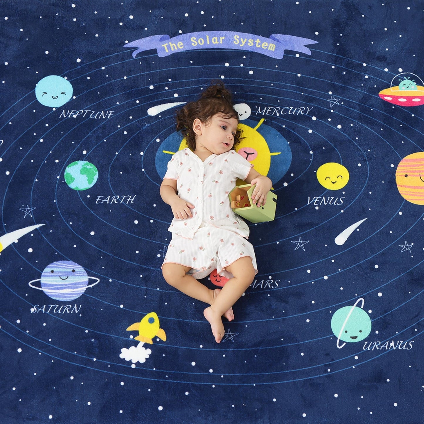 PaPaMat 1.3" Thick Large Baby Floor Play Mat 59x79, Padded Memory Foam Play Mat, Non-Slip Plush Carpet Playmat for Nursery Playroom Classroom (Solar System)