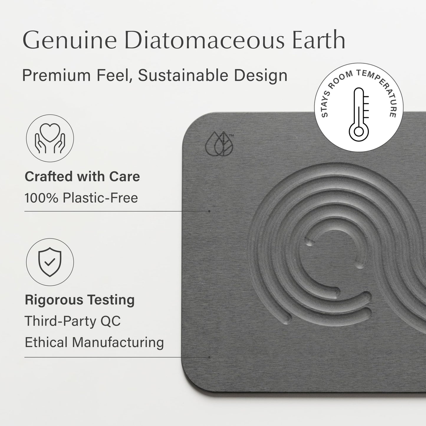 Dorai Home Stone Bath Mat - Premium Diatomaceous Earth Bath Floor Mats with Non-Slip Base, Fast-Drying Modern Shower Mat for Bathroom | Zen Slate - 23.6"x15.4"